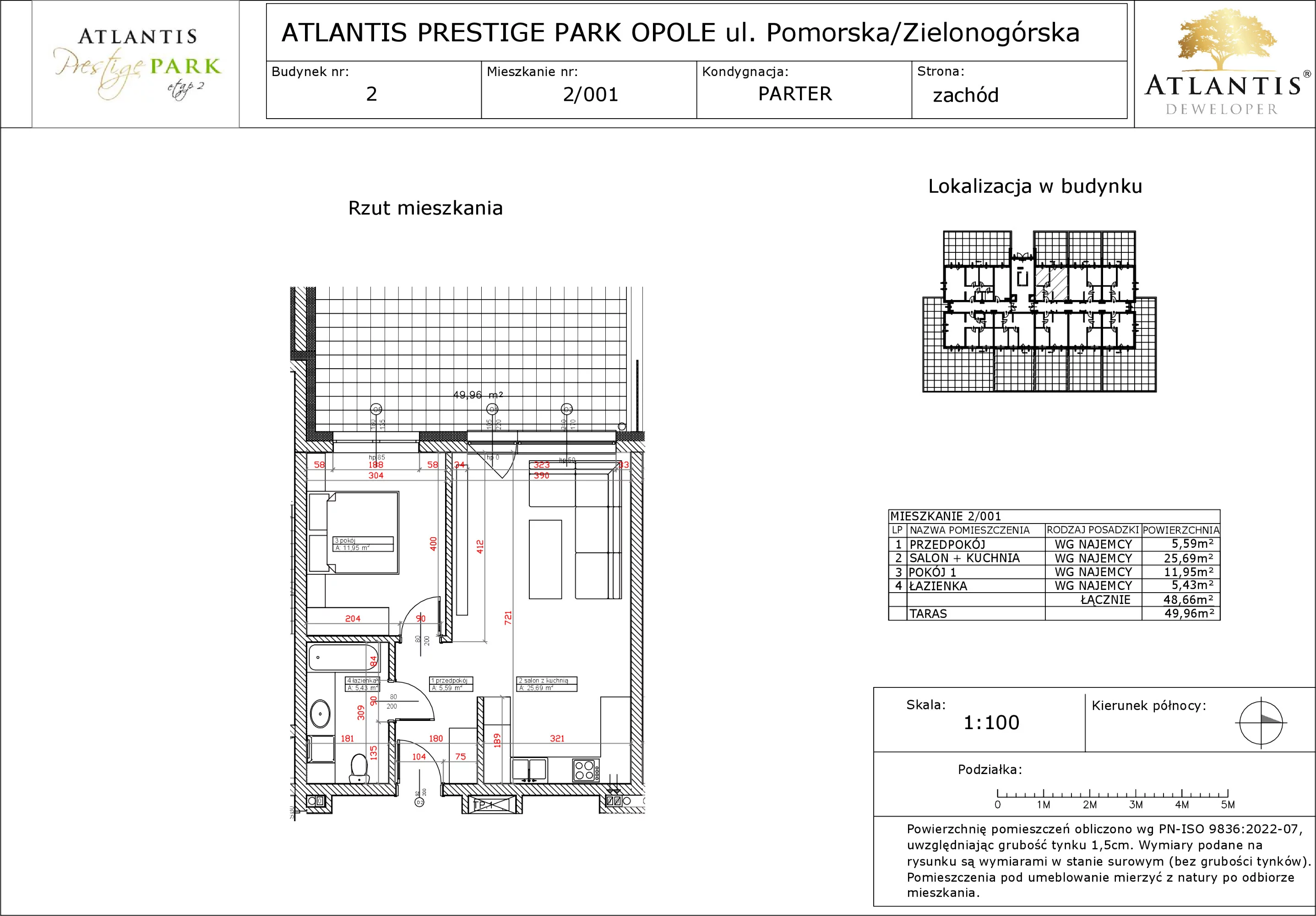 Apartament 48,66 m², parter, oferta nr 2/001, Atlantis Prestige Park, Opole, Malinka, ul. Pomorska / Zielonogórska / Harcmistrza Kamińskiego