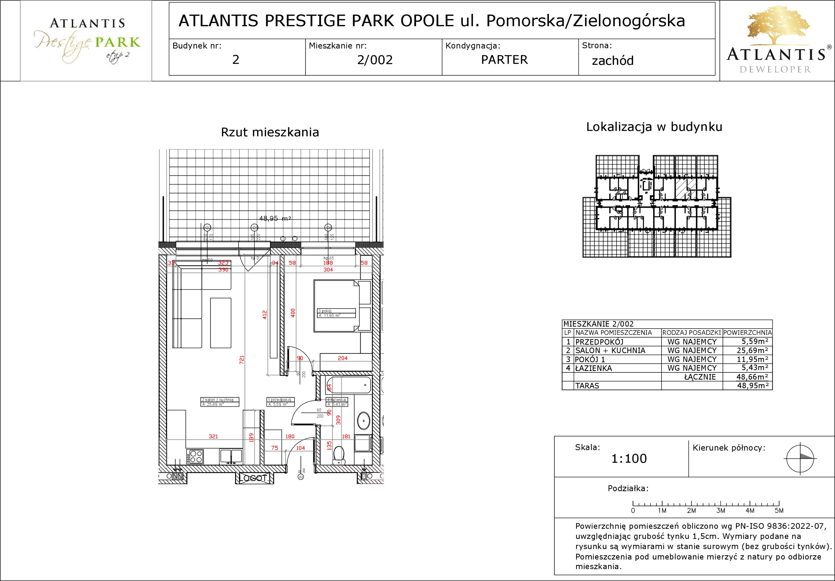 Apartament 48,66 m², parter, oferta nr 2/002, Atlantis Prestige Park, Opole, Malinka, ul. Pomorska / Zielonogórska / Harcmistrza Kamińskiego