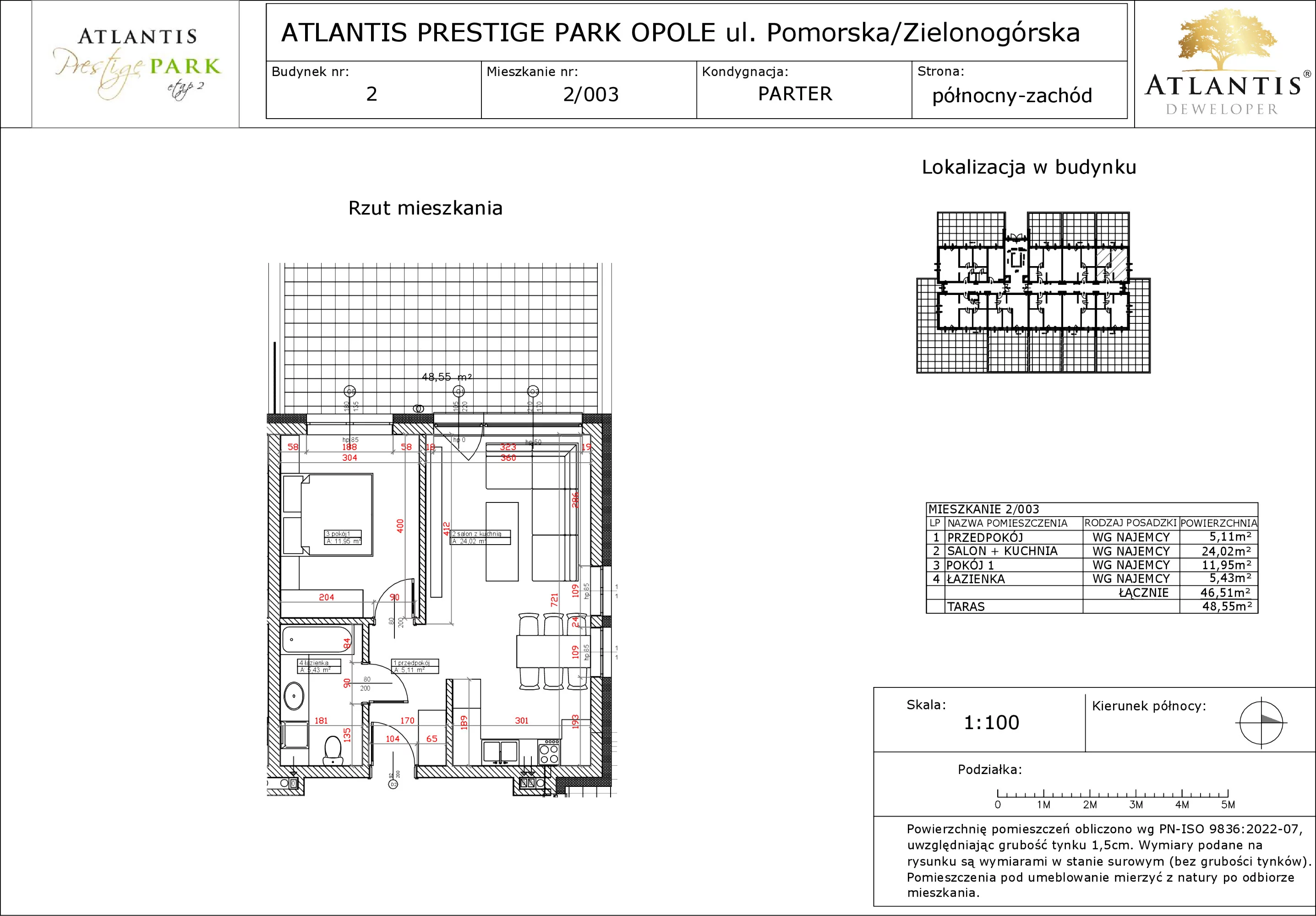 Apartament 46,51 m², parter, oferta nr 2/003, Atlantis Prestige Park, Opole, Malinka, ul. Pomorska / Zielonogórska / Harcmistrza Kamińskiego