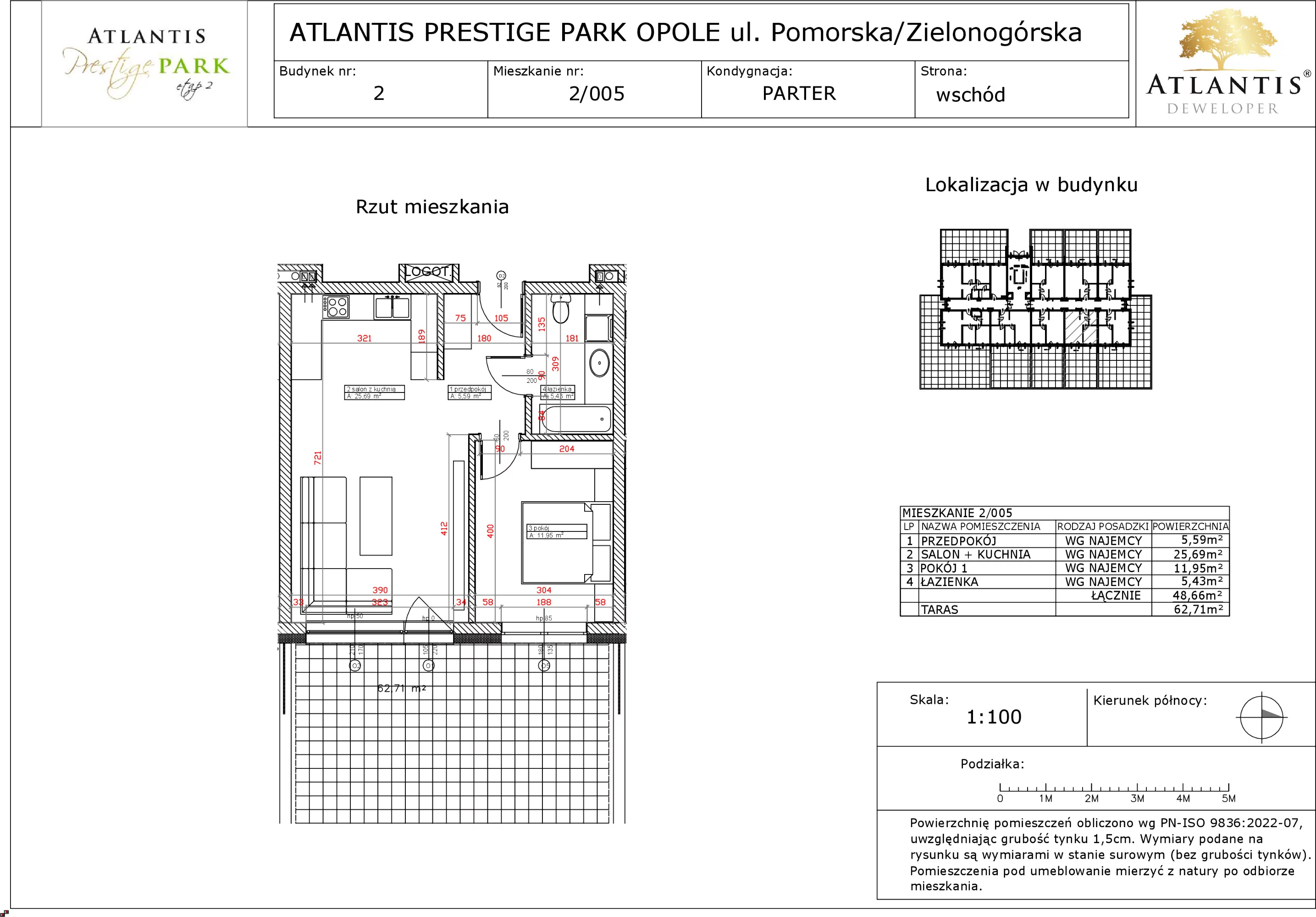 Apartament 48,66 m², parter, oferta nr 2/005, Atlantis Prestige Park, Opole, Malinka, ul. Pomorska / Zielonogórska / Harcmistrza Kamińskiego