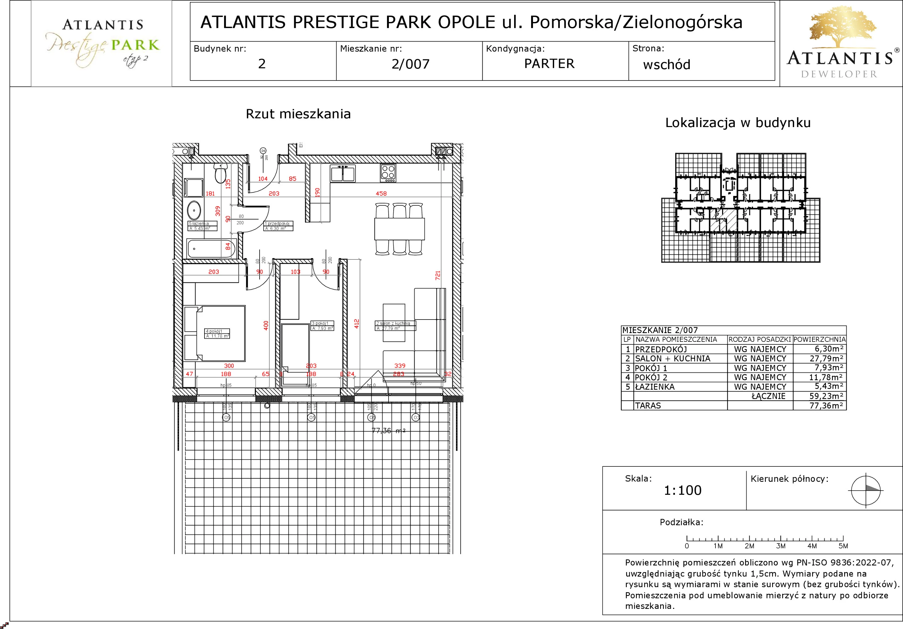 3 pokoje, apartament 59,23 m², parter, oferta nr 2/007, Atlantis Prestige Park, Opole, Malinka, ul. Pomorska / Zielonogórska / Harcmistrza Kamińskiego