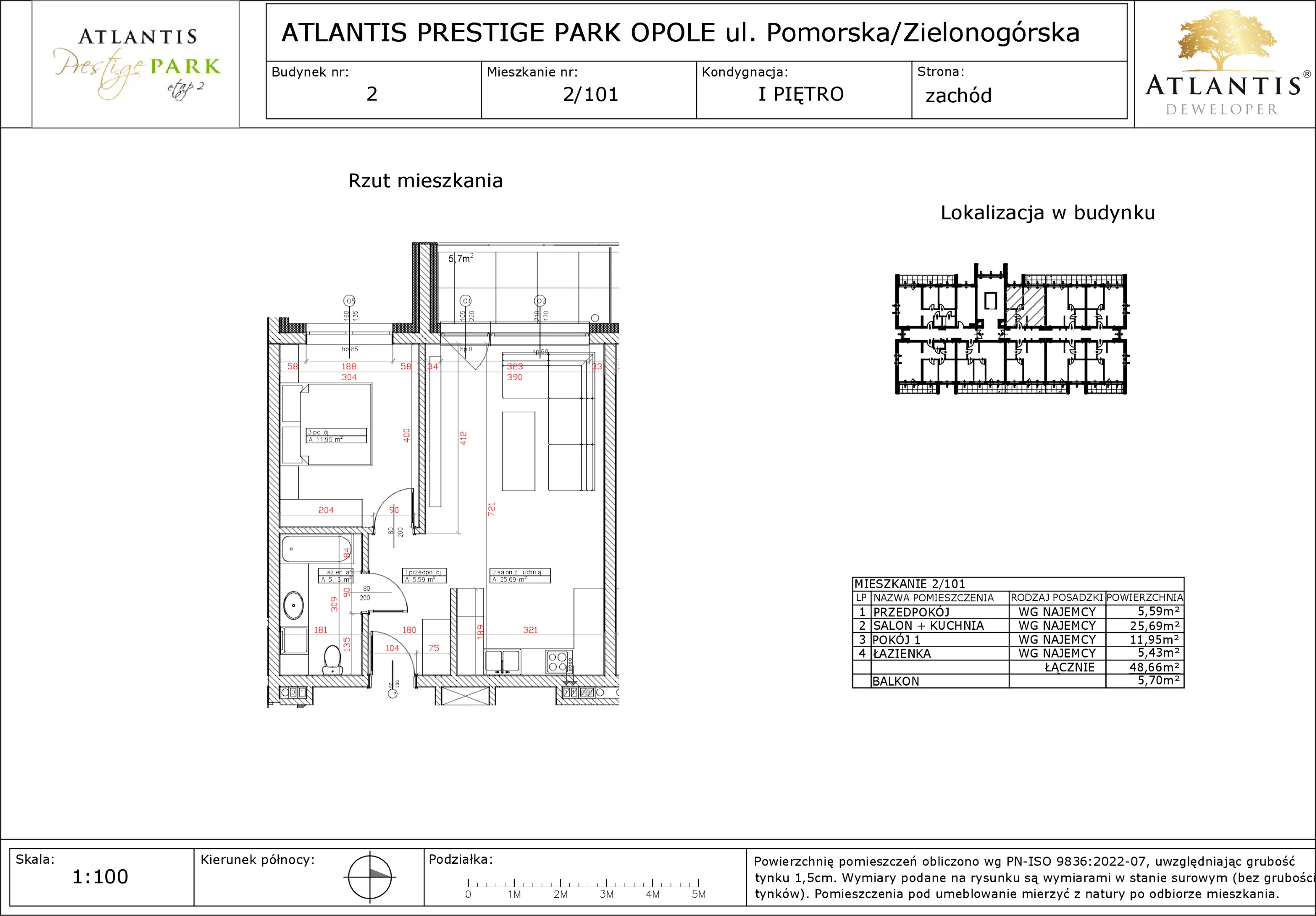 Apartament 48,66 m², piętro 1, oferta nr 2/101, Atlantis Prestige Park, Opole, Malinka, ul. Pomorska / Zielonogórska / Harcmistrza Kamińskiego