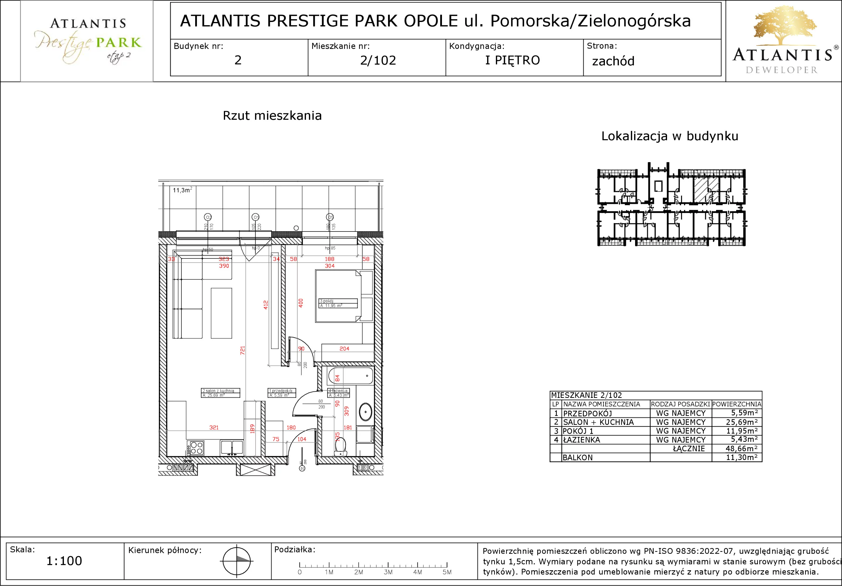 Apartament 48,66 m², piętro 1, oferta nr 2/102, Atlantis Prestige Park, Opole, Malinka, ul. Pomorska / Zielonogórska / Harcmistrza Kamińskiego