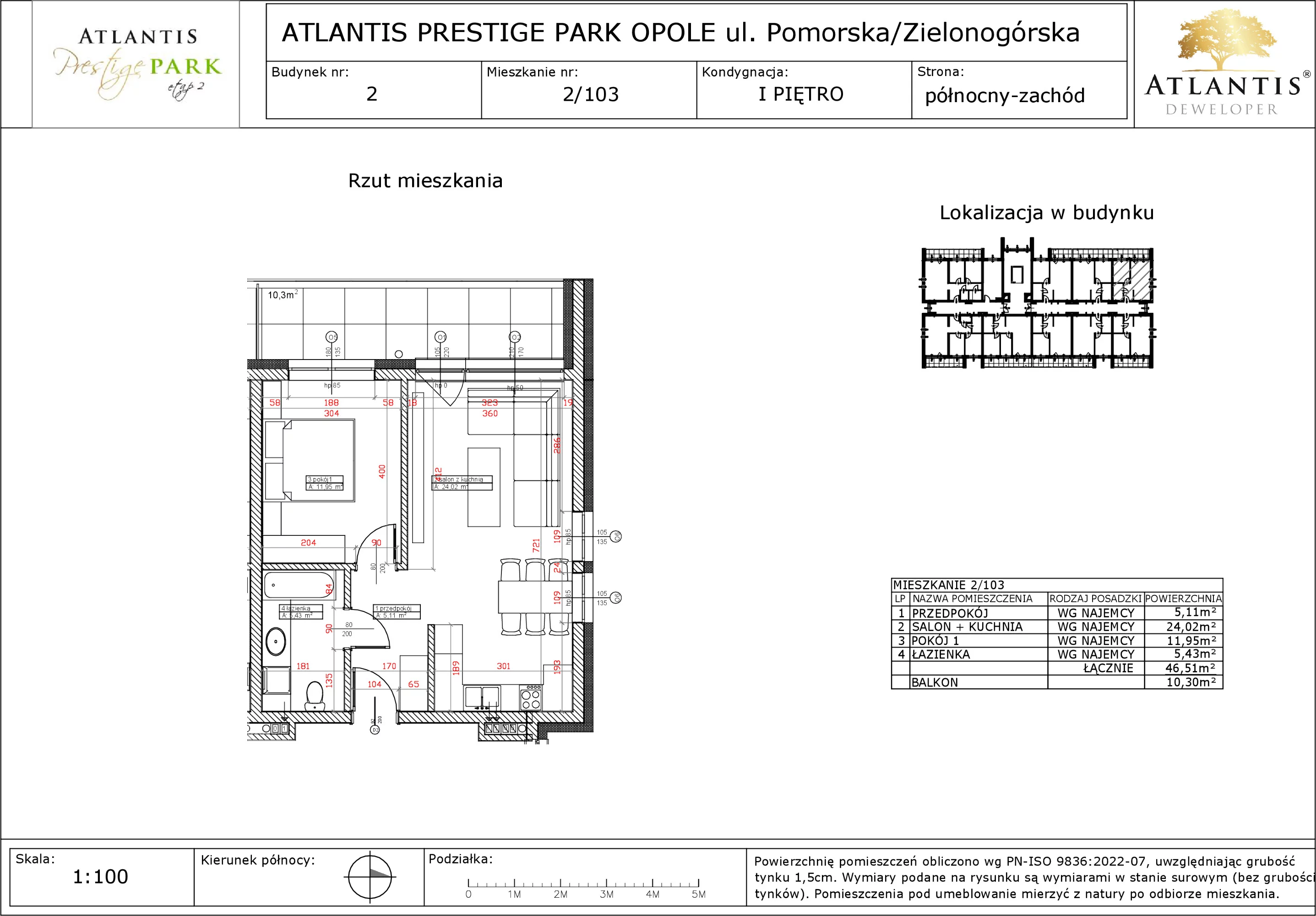 Apartament 46,51 m², piętro 1, oferta nr 2/103, Atlantis Prestige Park, Opole, Malinka, ul. Pomorska / Zielonogórska / Harcmistrza Kamińskiego