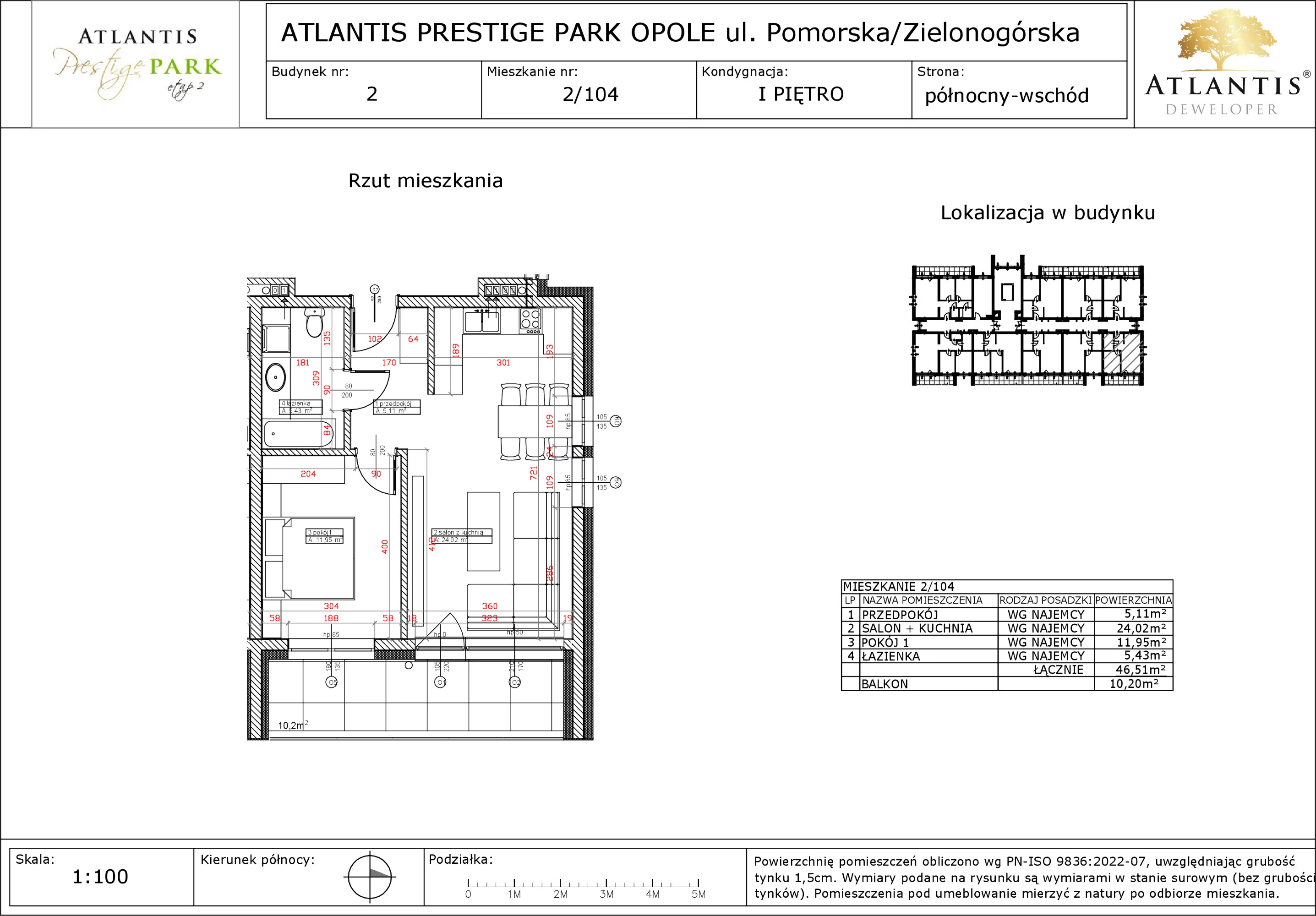 Apartament 46,51 m², piętro 1, oferta nr 2/104, Atlantis Prestige Park, Opole, Malinka, ul. Pomorska / Zielonogórska / Harcmistrza Kamińskiego