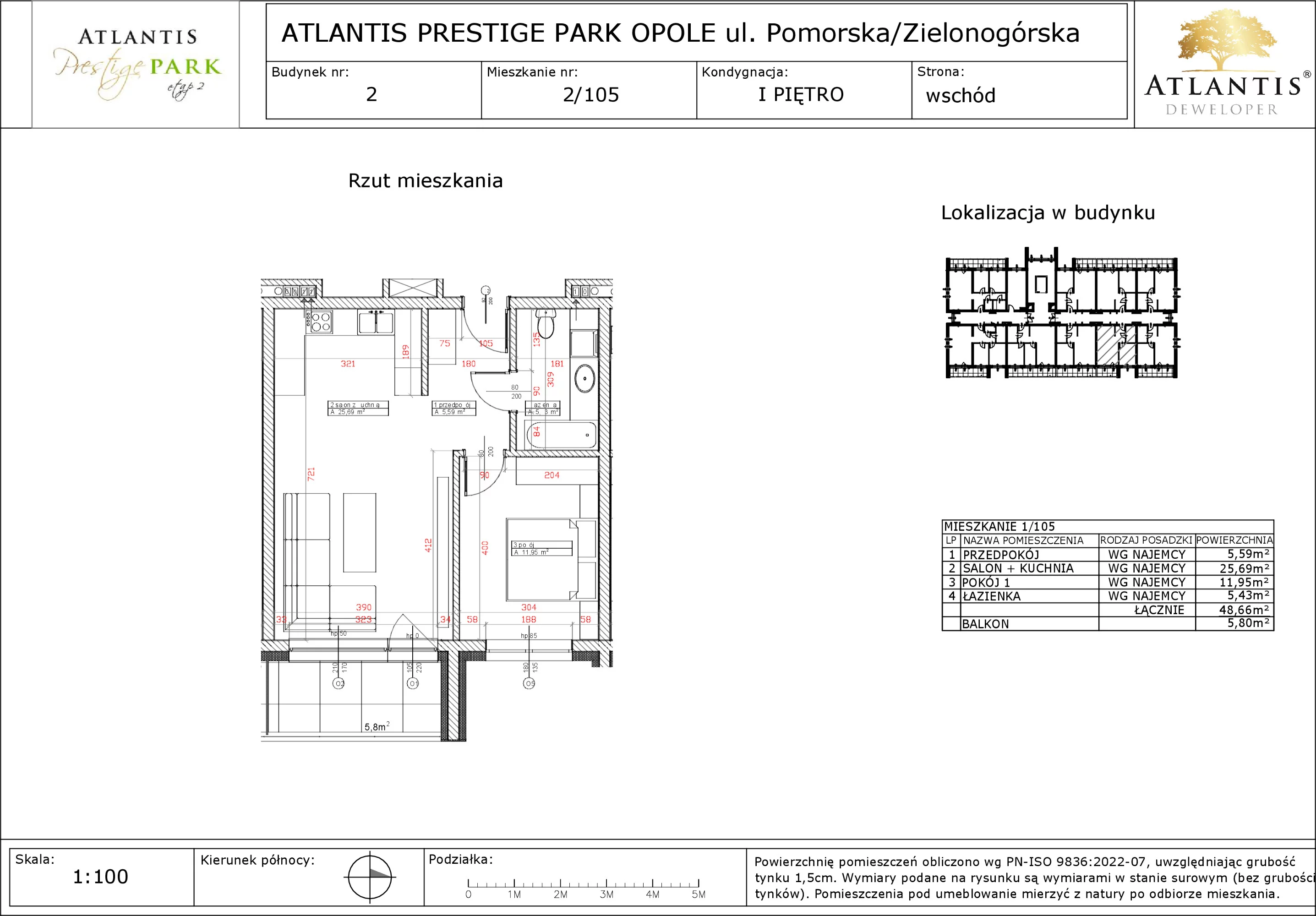 Apartament 48,66 m², piętro 1, oferta nr 2/105, Atlantis Prestige Park, Opole, Malinka, ul. Pomorska / Zielonogórska / Harcmistrza Kamińskiego