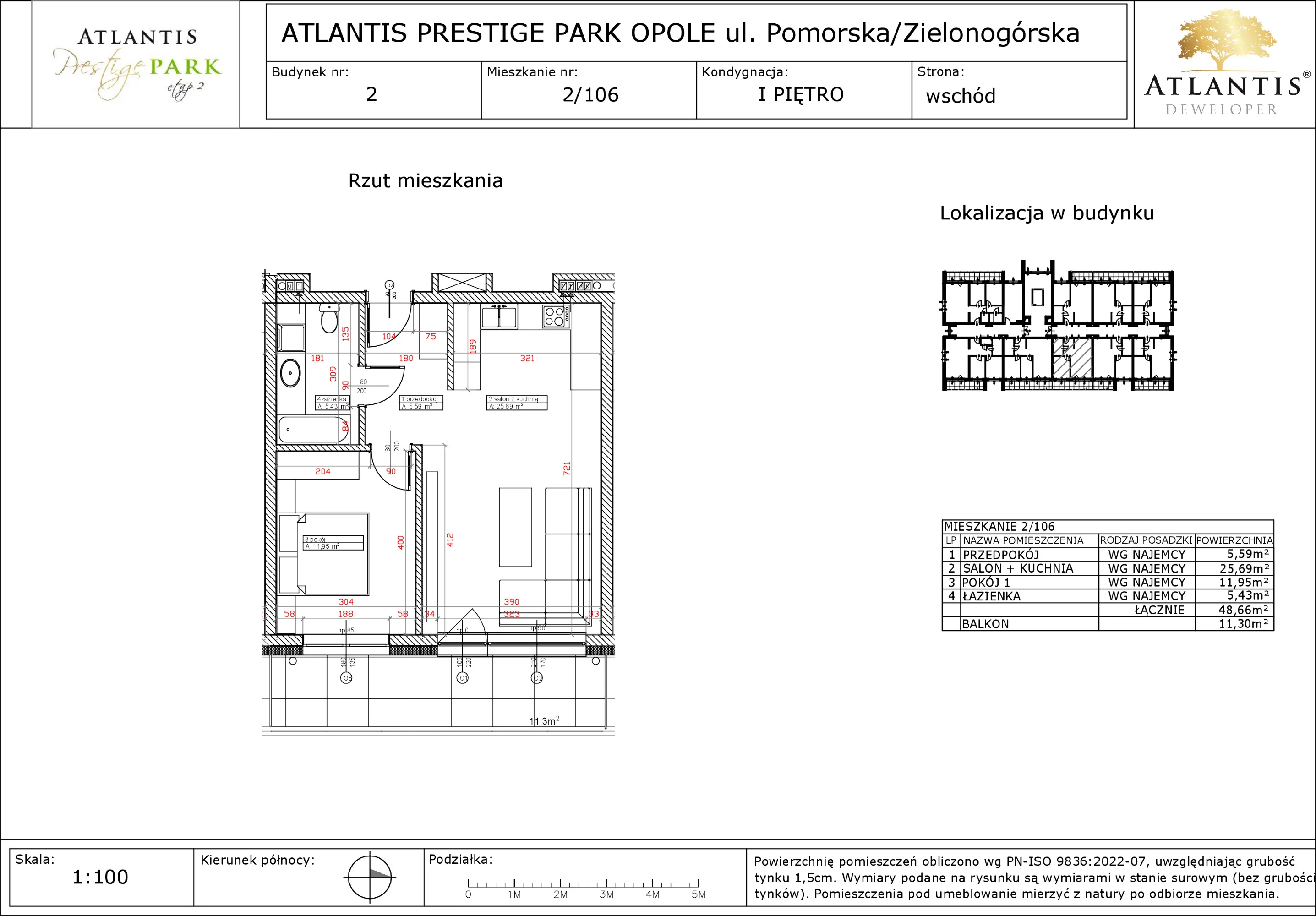 Apartament 48,66 m², piętro 1, oferta nr 2/106, Atlantis Prestige Park, Opole, Malinka, ul. Pomorska / Zielonogórska / Harcmistrza Kamińskiego