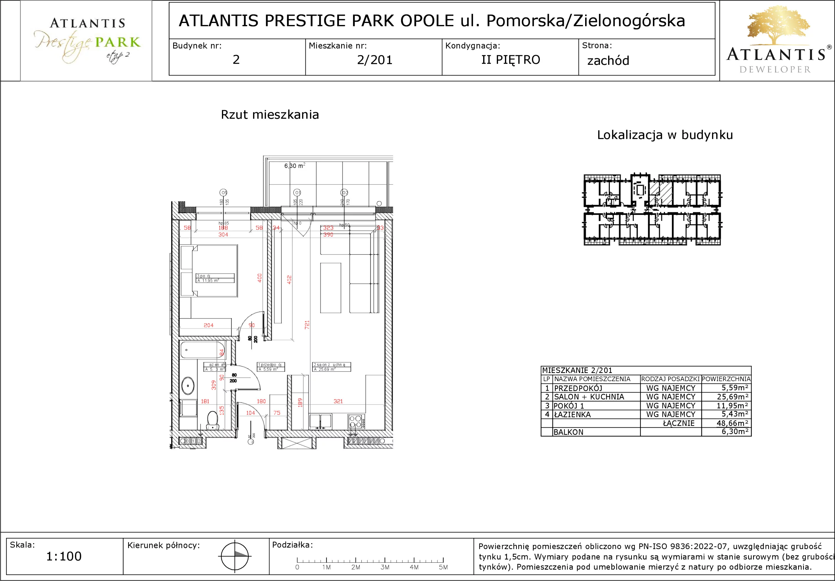 Apartament 48,66 m², piętro 2, oferta nr 2/201, Atlantis Prestige Park, Opole, Malinka, ul. Pomorska / Zielonogórska / Harcmistrza Kamińskiego