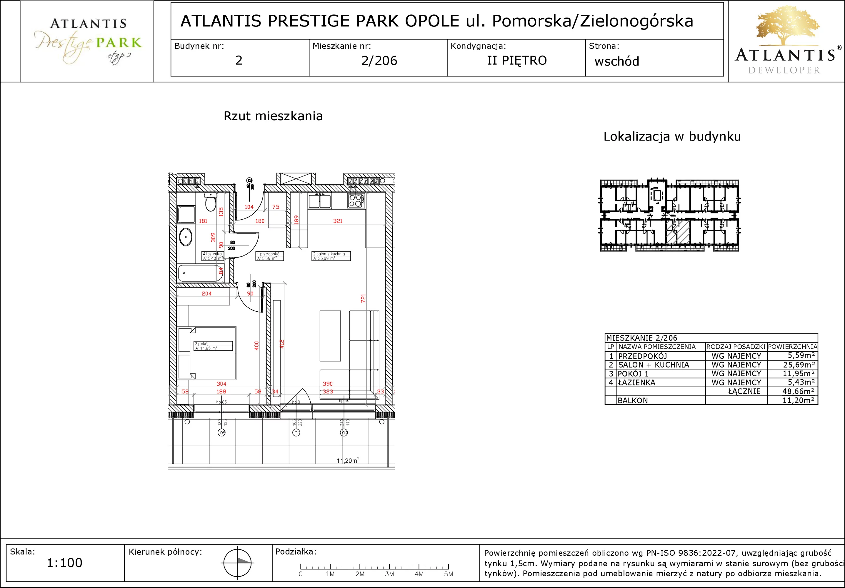 Apartament 48,66 m², piętro 2, oferta nr 2/206, Atlantis Prestige Park, Opole, Malinka, ul. Pomorska / Zielonogórska / Harcmistrza Kamińskiego