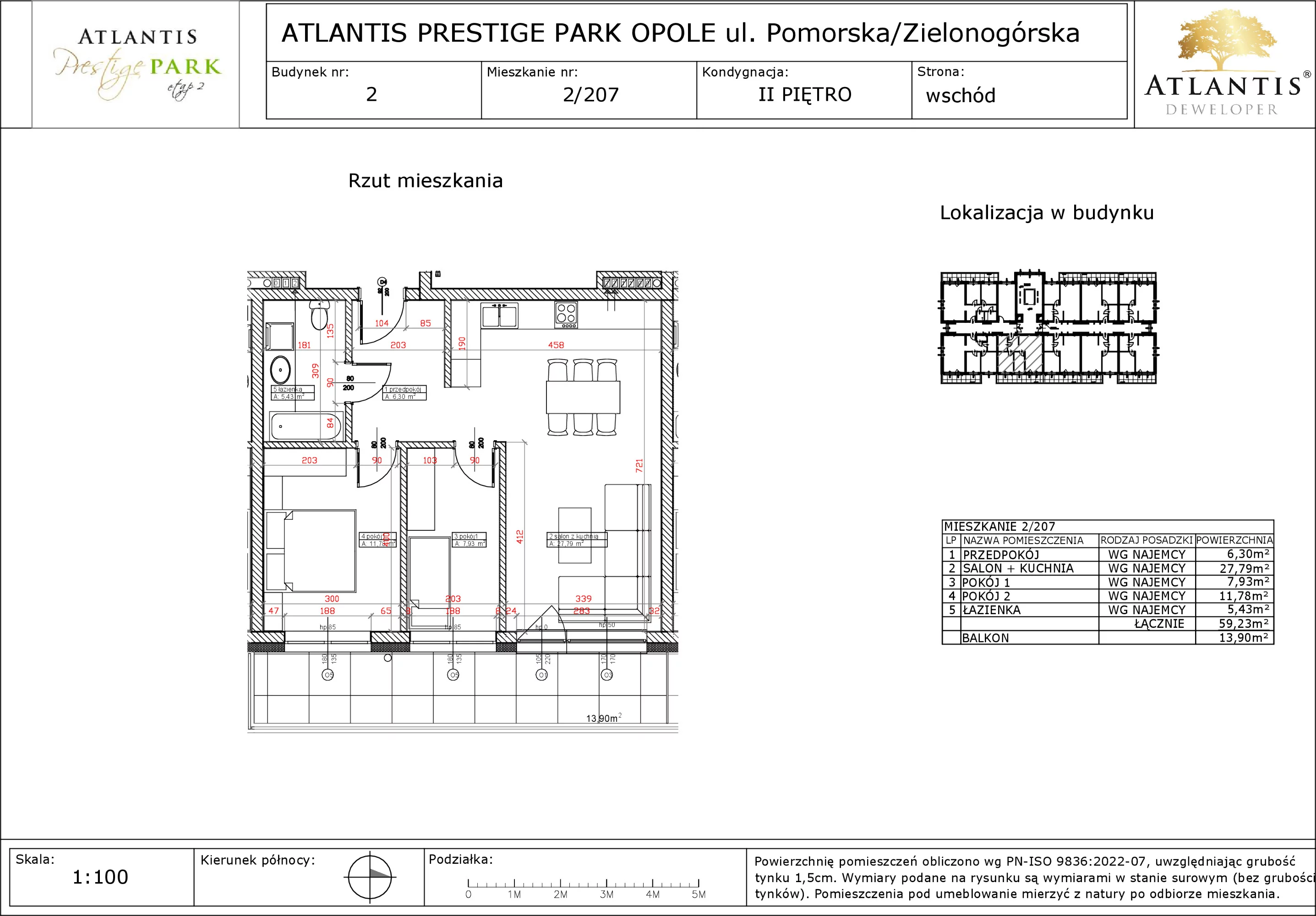 3 pokoje, apartament 59,23 m², piętro 2, oferta nr 2/207, Atlantis Prestige Park, Opole, Malinka, ul. Pomorska / Zielonogórska / Harcmistrza Kamińskiego