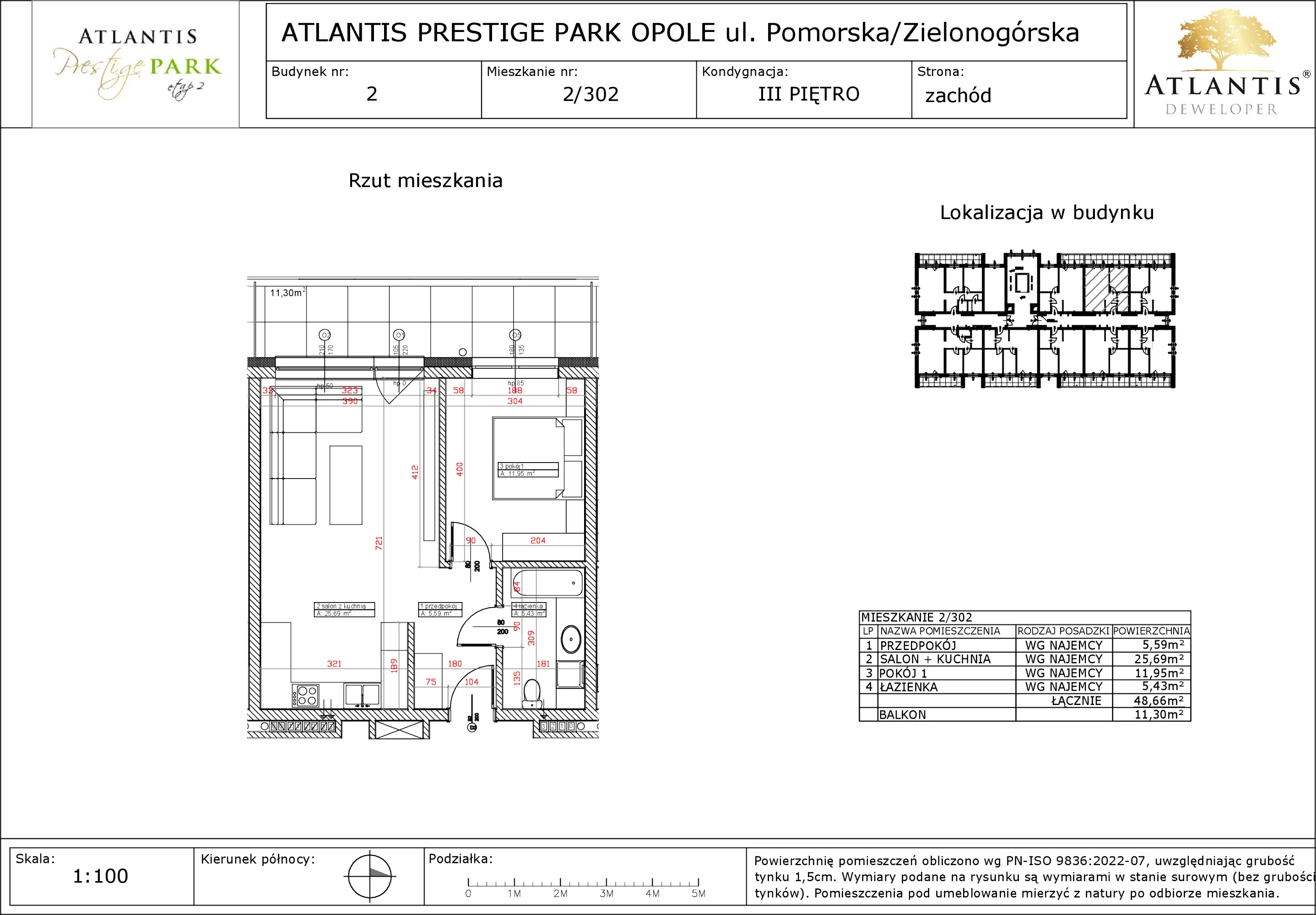 Apartament 48,66 m², piętro 3, oferta nr 2/302, Atlantis Prestige Park, Opole, Malinka, ul. Pomorska / Zielonogórska / Harcmistrza Kamińskiego