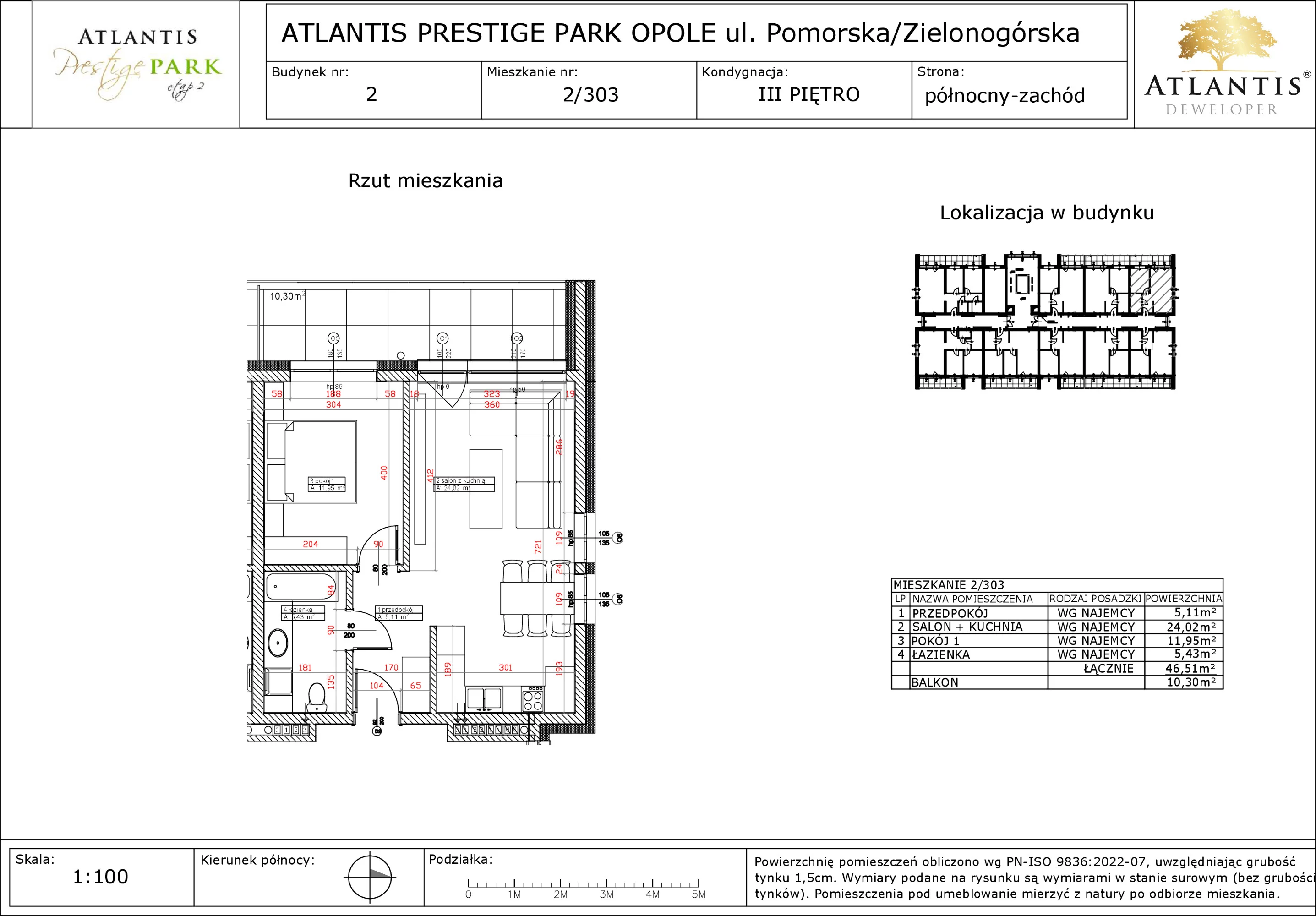 Apartament 46,51 m², piętro 3, oferta nr 2/303, Atlantis Prestige Park, Opole, Malinka, ul. Pomorska / Zielonogórska / Harcmistrza Kamińskiego