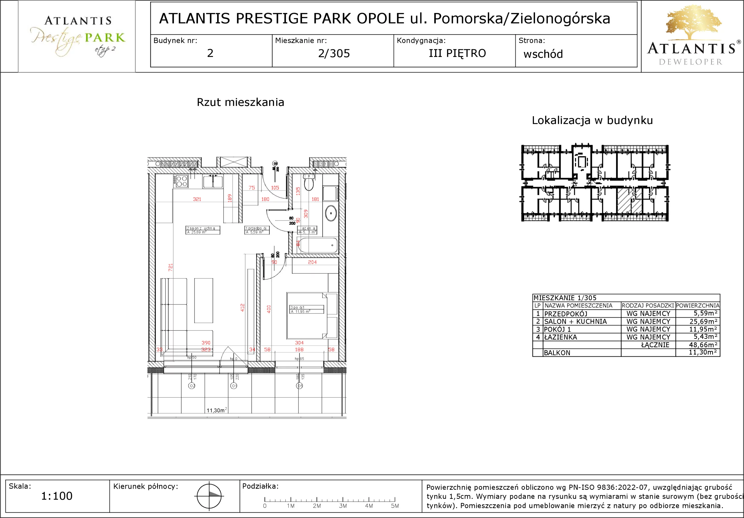 Apartament 48,66 m², piętro 3, oferta nr 2/305, Atlantis Prestige Park, Opole, Malinka, ul. Pomorska / Zielonogórska / Harcmistrza Kamińskiego