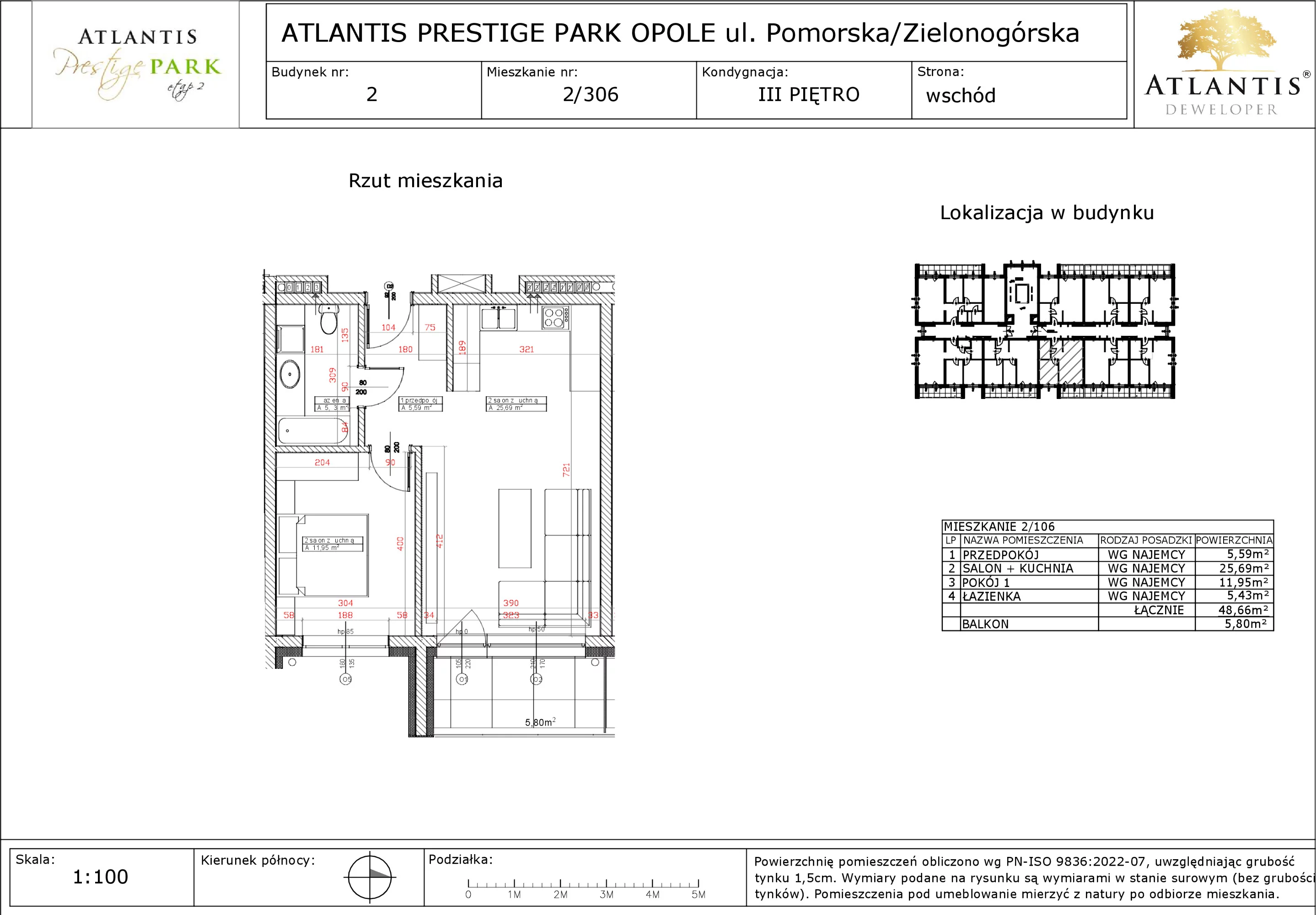 Apartament 48,66 m², piętro 3, oferta nr 2/306, Atlantis Prestige Park, Opole, Malinka, ul. Pomorska / Zielonogórska / Harcmistrza Kamińskiego