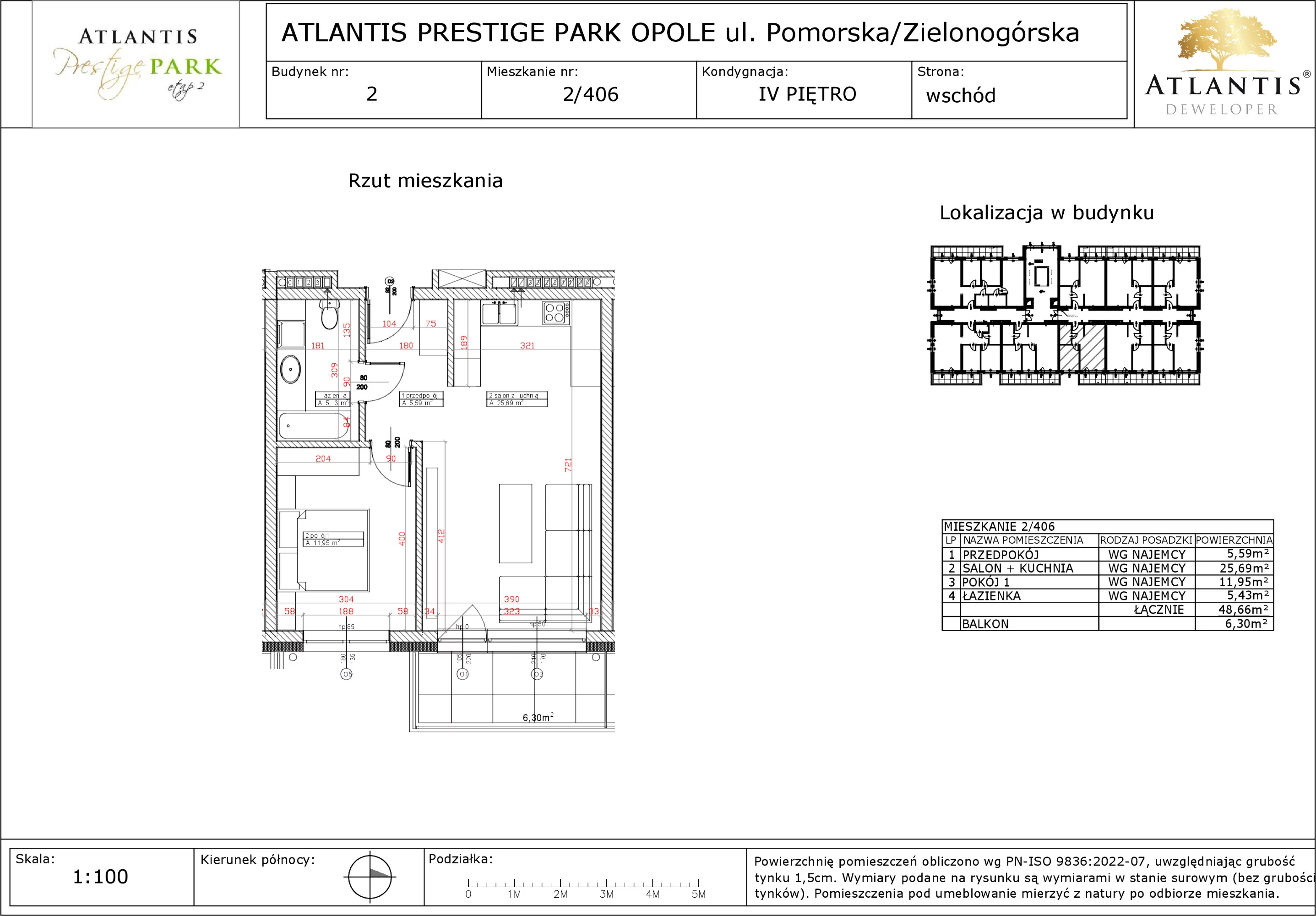 Apartament 48,66 m², piętro 4, oferta nr 2/406, Atlantis Prestige Park, Opole, Malinka, ul. Pomorska / Zielonogórska / Harcmistrza Kamińskiego