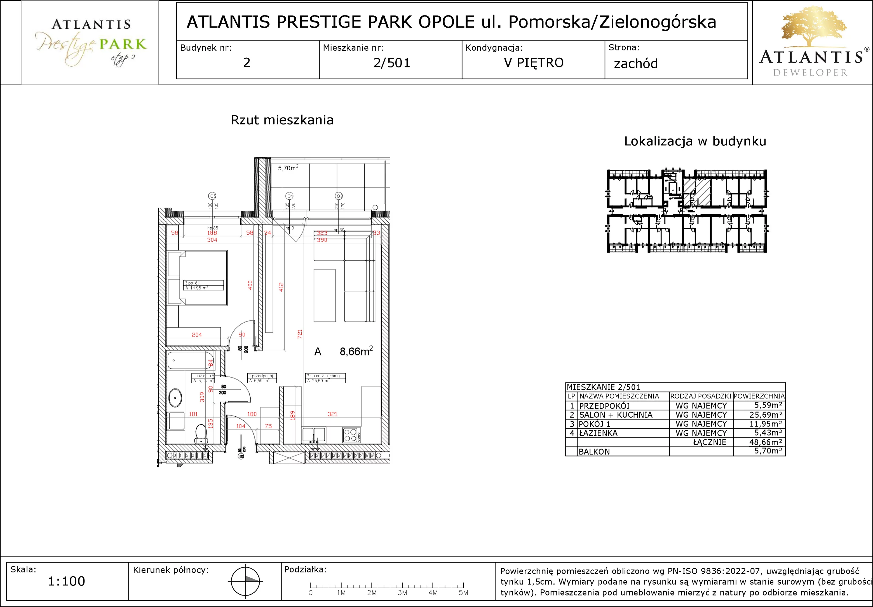 Apartament 48,66 m², piętro 5, oferta nr 2/501, Atlantis Prestige Park, Opole, Malinka, ul. Pomorska / Zielonogórska / Harcmistrza Kamińskiego