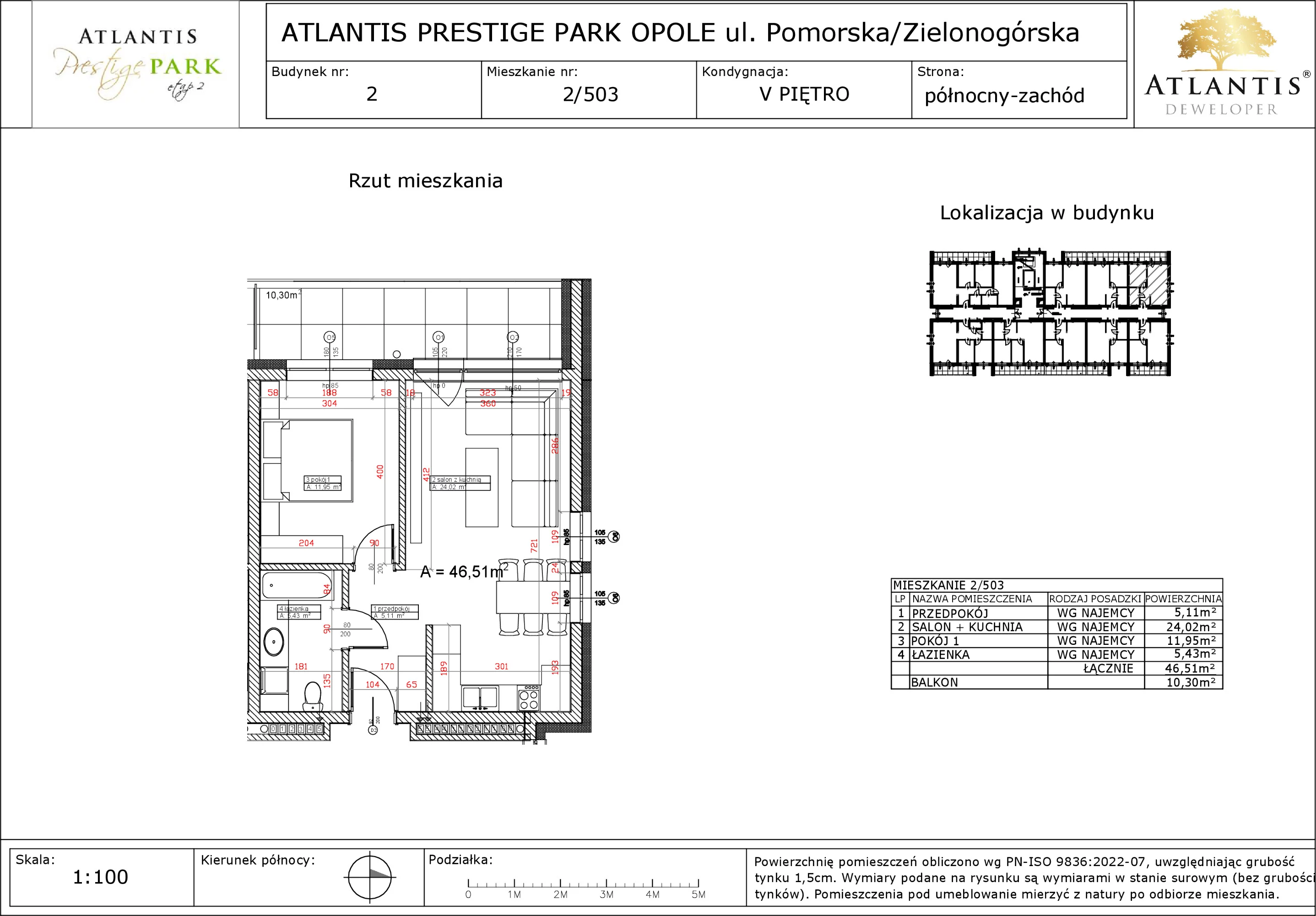 Apartament 46,51 m², piętro 5, oferta nr 2/503, Atlantis Prestige Park, Opole, Malinka, ul. Pomorska / Zielonogórska / Harcmistrza Kamińskiego