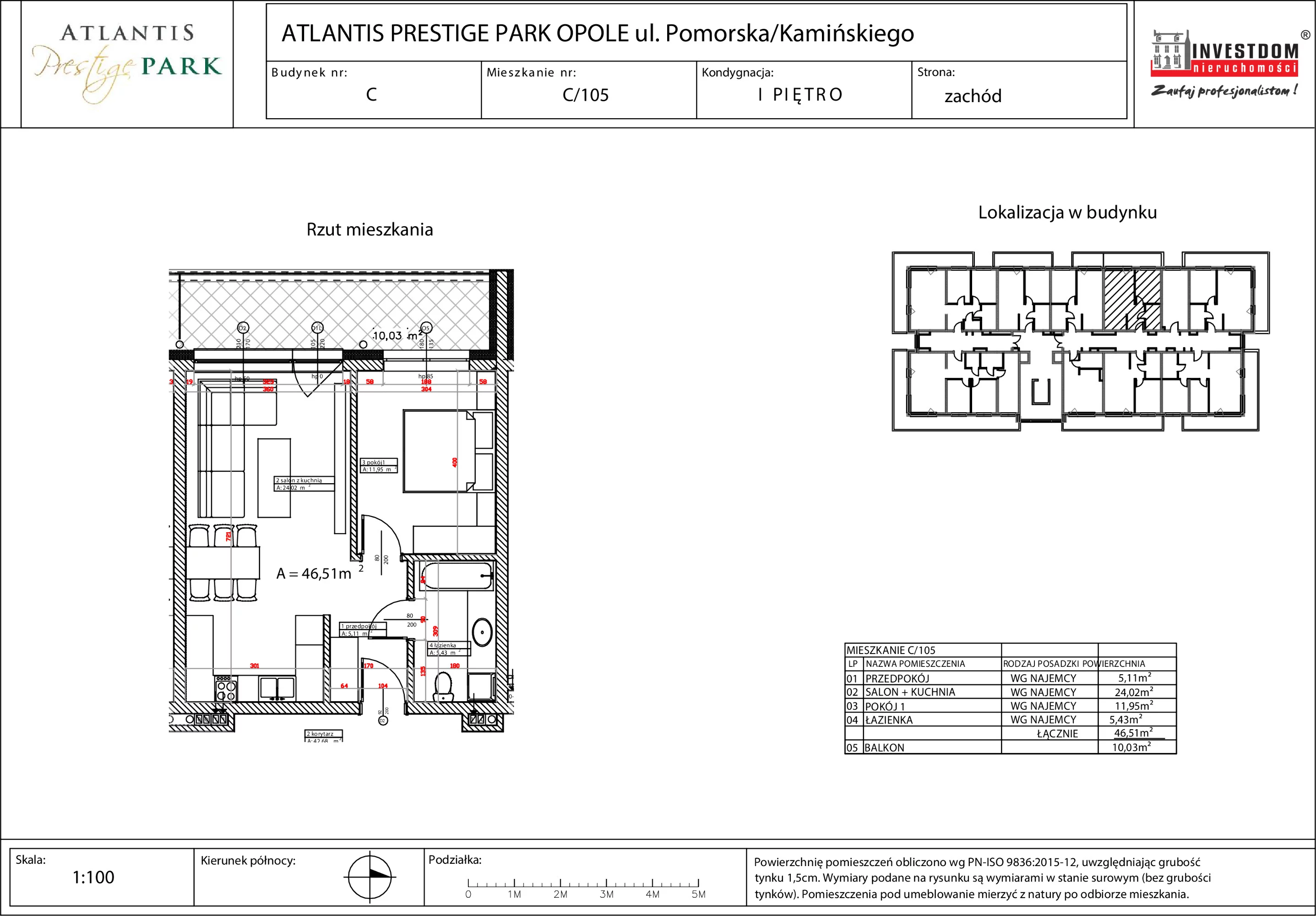 Apartament 46,51 m², piętro 1, oferta nr C/105, Atlantis Prestige Park, Opole, Malinka, ul. Pomorska / Zielonogórska / Harcmistrza Kamińskiego