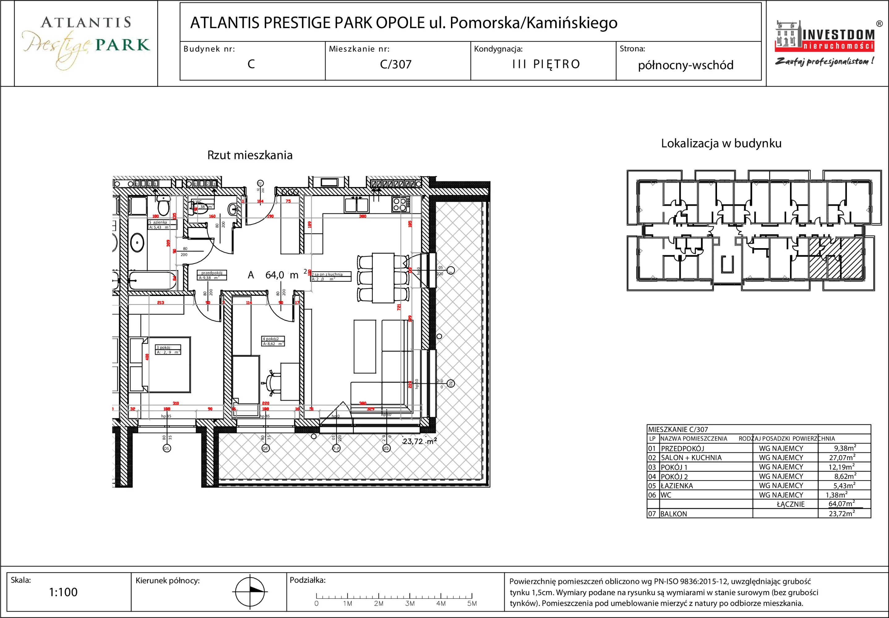 Apartament 64,07 m², piętro 3, oferta nr C/307, Atlantis Prestige Park Etap 2, Opole, Malinka, ul. Pomorska / Zielonogórska / Harcmistrza Kamińskiego