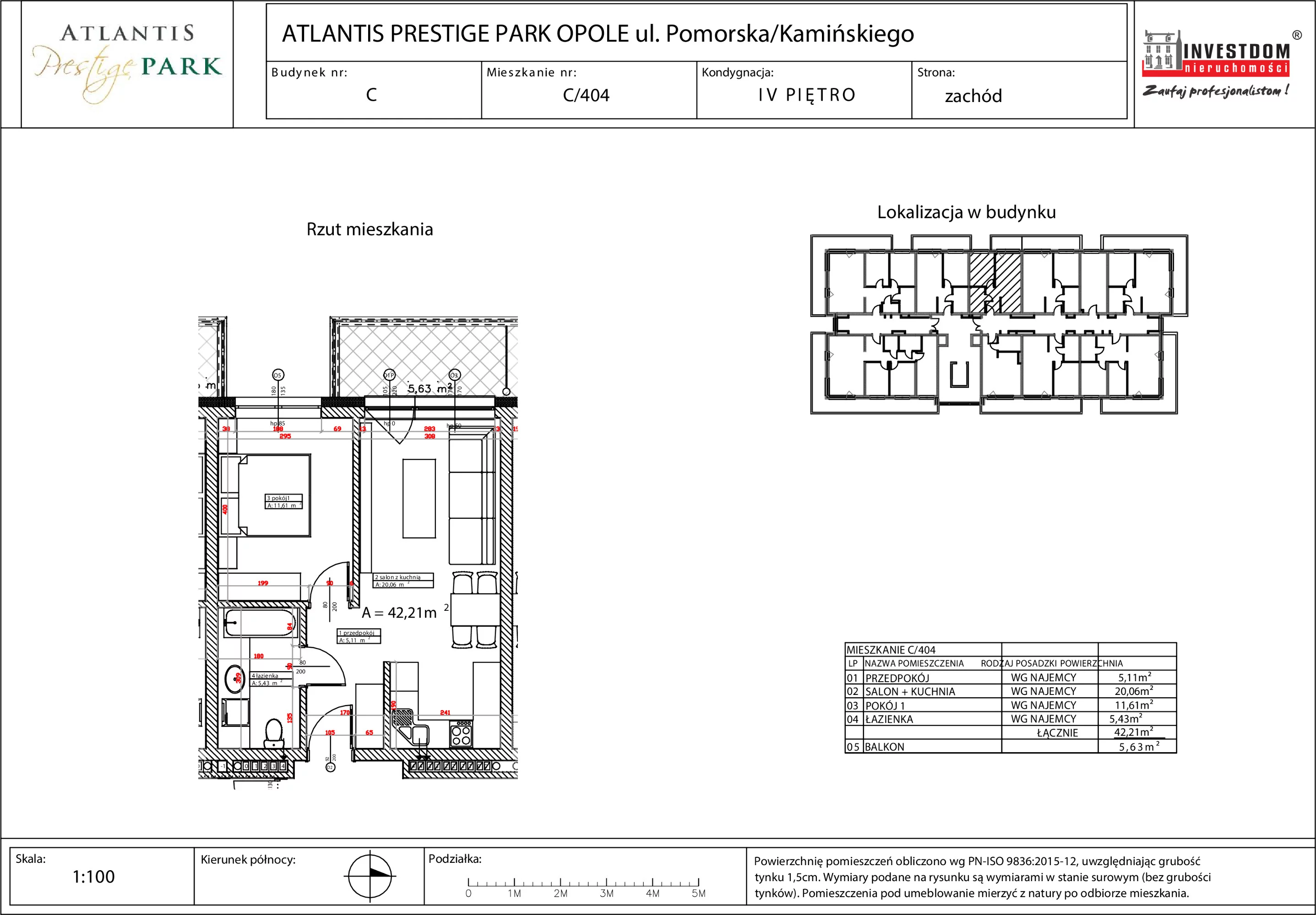 Apartament 42,21 m², piętro 4, oferta nr C/404, Atlantis Prestige Park, Opole, Malinka, ul. Pomorska / Zielonogórska / Harcmistrza Kamińskiego