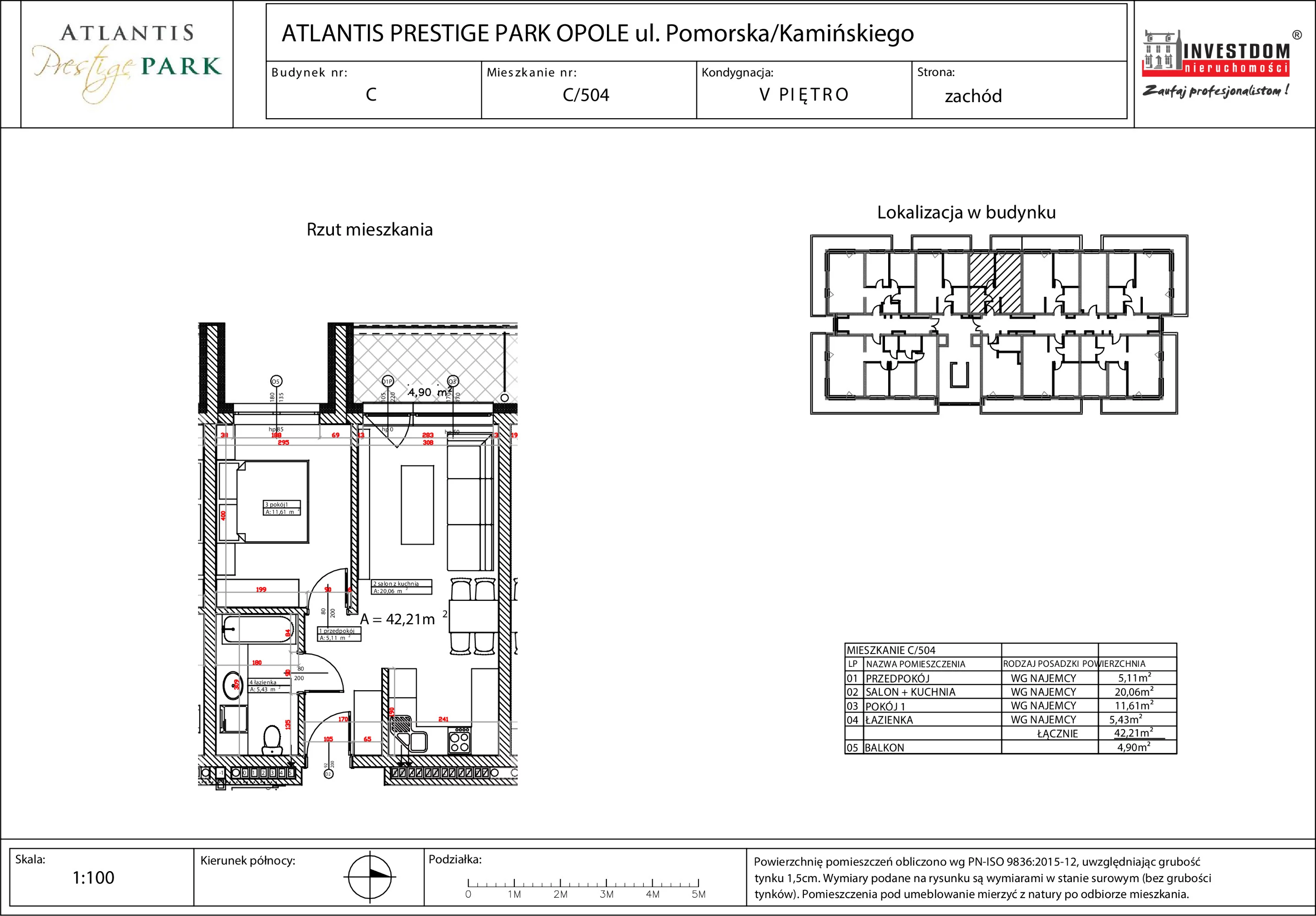Apartament 42,21 m², piętro 5, oferta nr C/504, Atlantis Prestige Park, Opole, Malinka, ul. Pomorska / Zielonogórska / Harcmistrza Kamińskiego