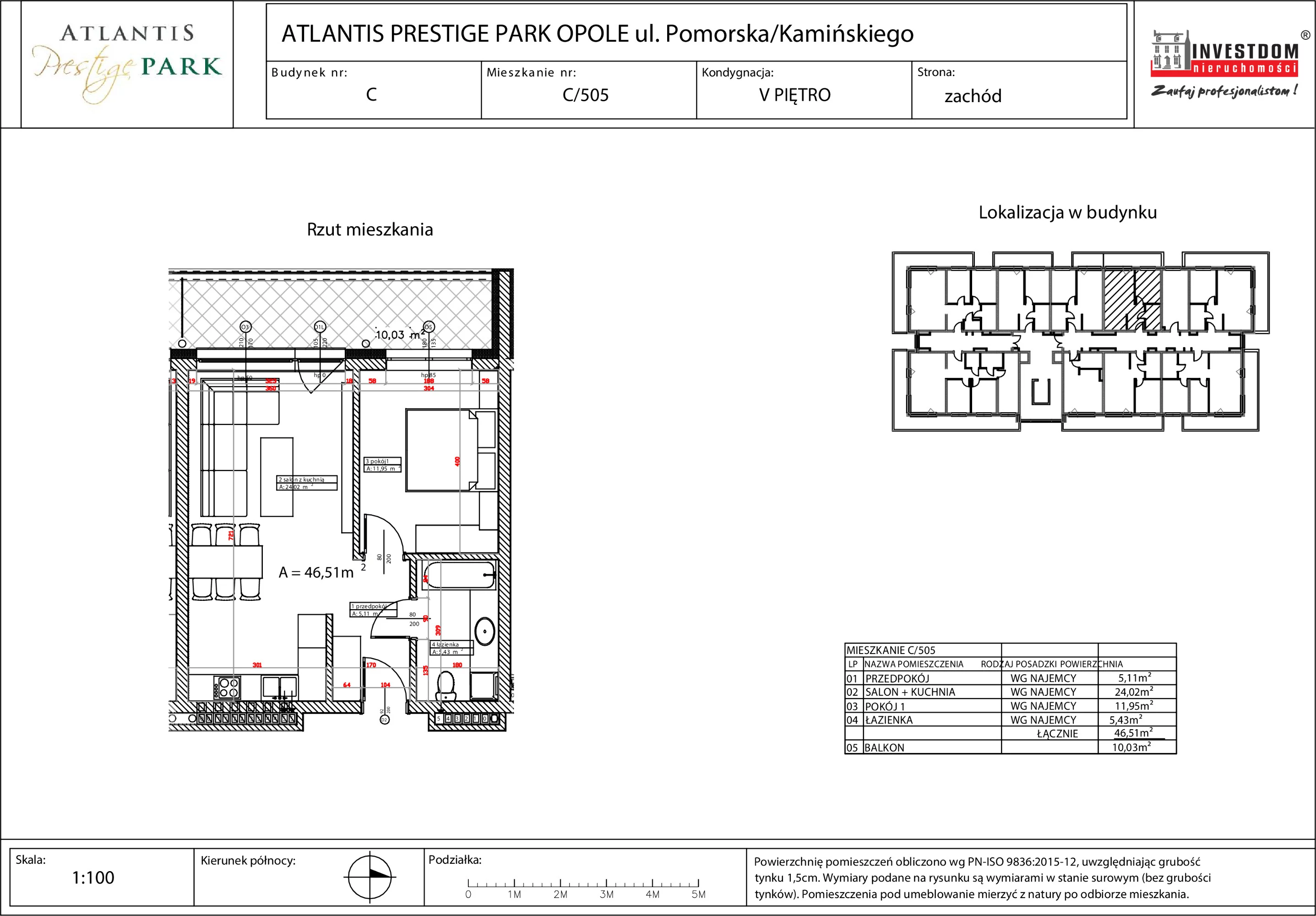 Apartament 46,51 m², piętro 5, oferta nr C/505, Atlantis Prestige Park, Opole, Malinka, ul. Pomorska / Zielonogórska / Harcmistrza Kamińskiego