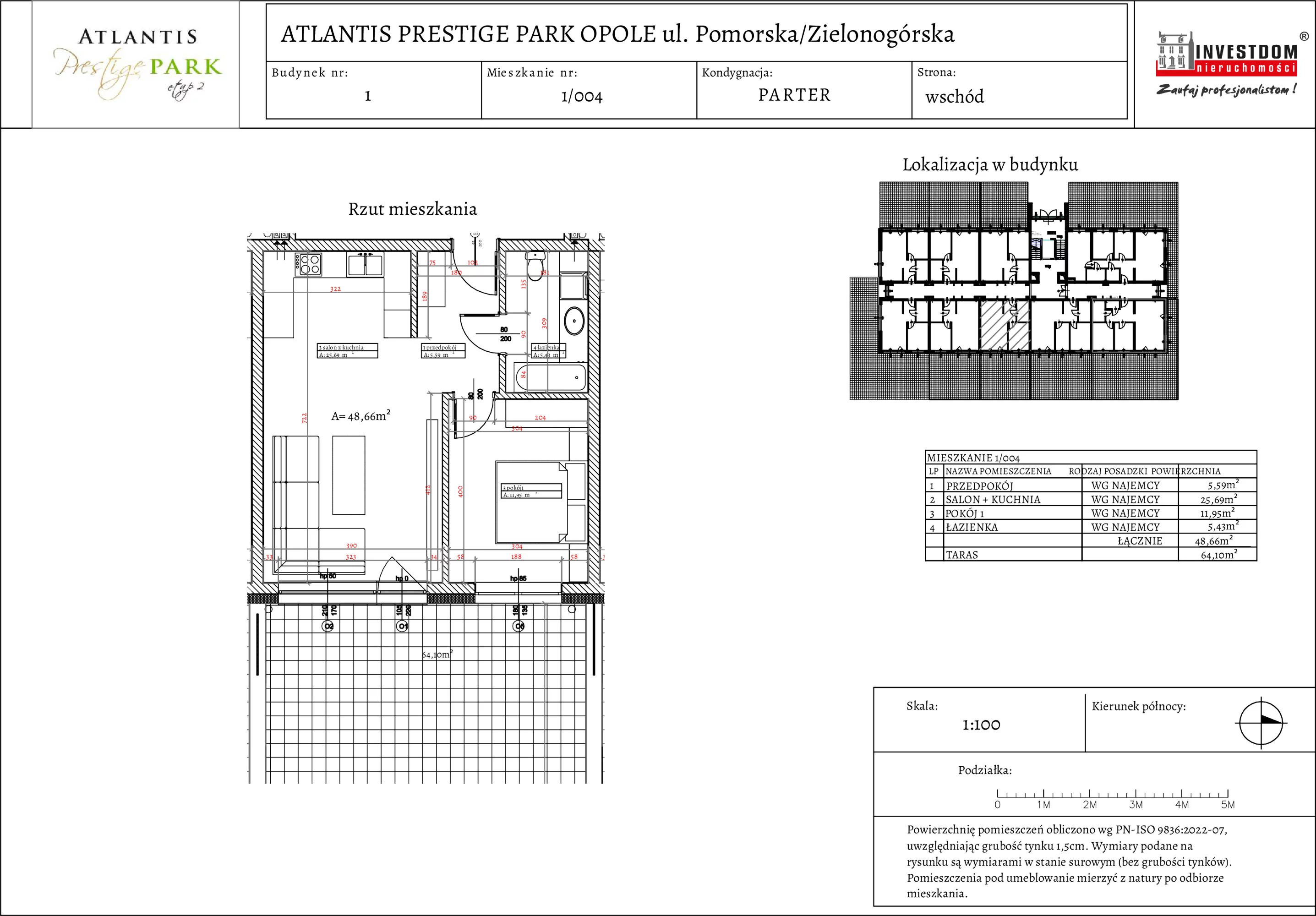 Apartament 48,66 m², parter, oferta nr 1/004, Atlantis Prestige Park, Opole, Malinka, ul. Pomorska / Zielonogórska / Harcmistrza Kamińskiego