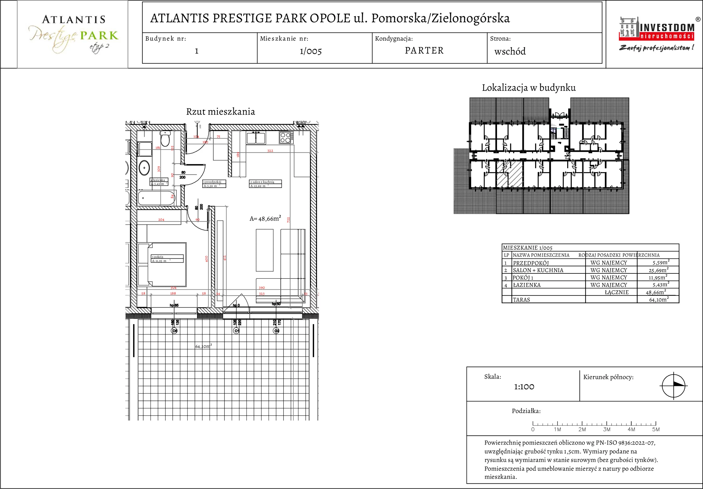 Apartament 48,66 m², parter, oferta nr 1/005, Atlantis Prestige Park, Opole, Malinka, ul. Pomorska / Zielonogórska / Harcmistrza Kamińskiego