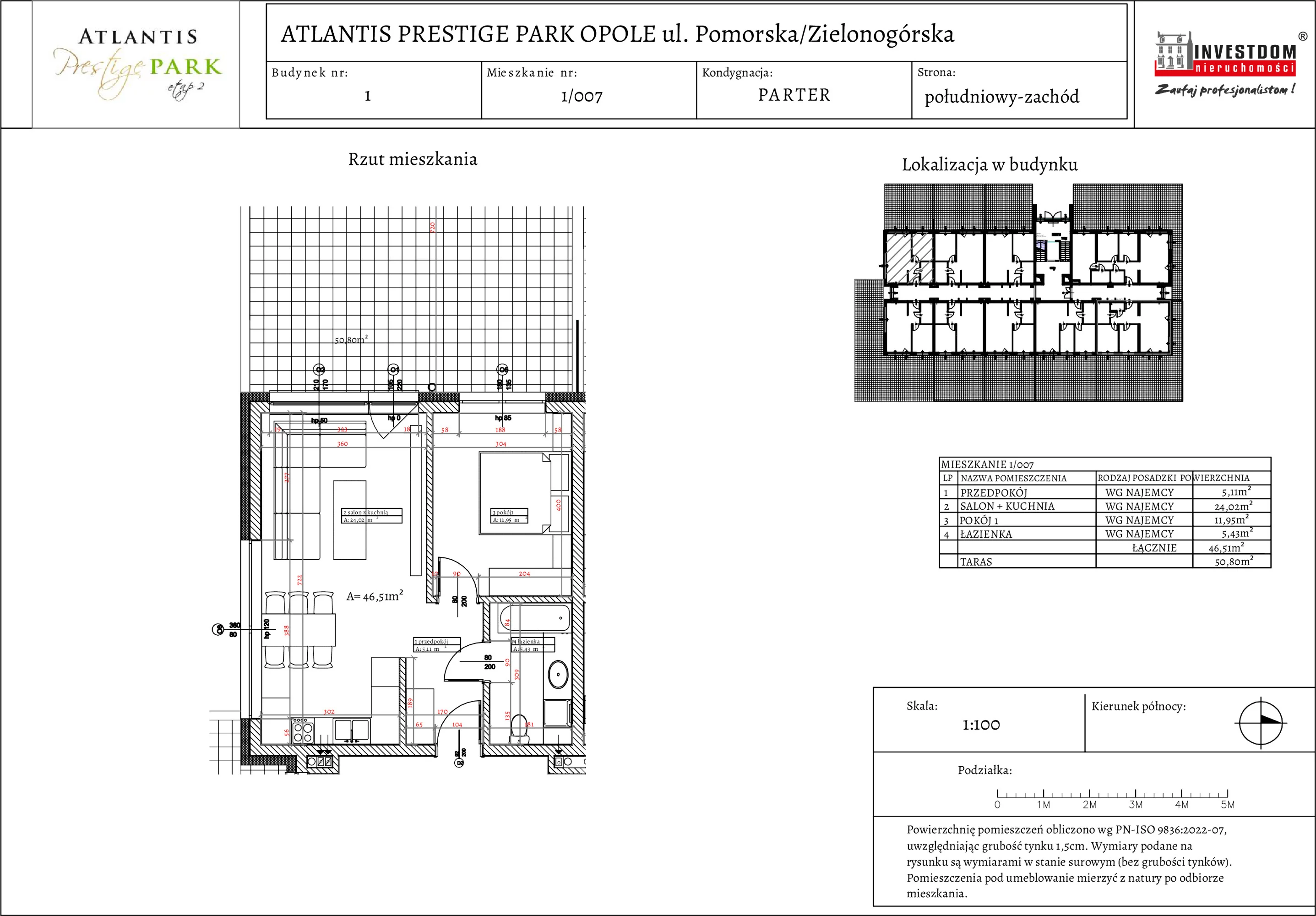 Apartament 46,51 m², parter, oferta nr 1/007, Atlantis Prestige Park, Opole, Malinka, ul. Pomorska / Zielonogórska / Harcmistrza Kamińskiego