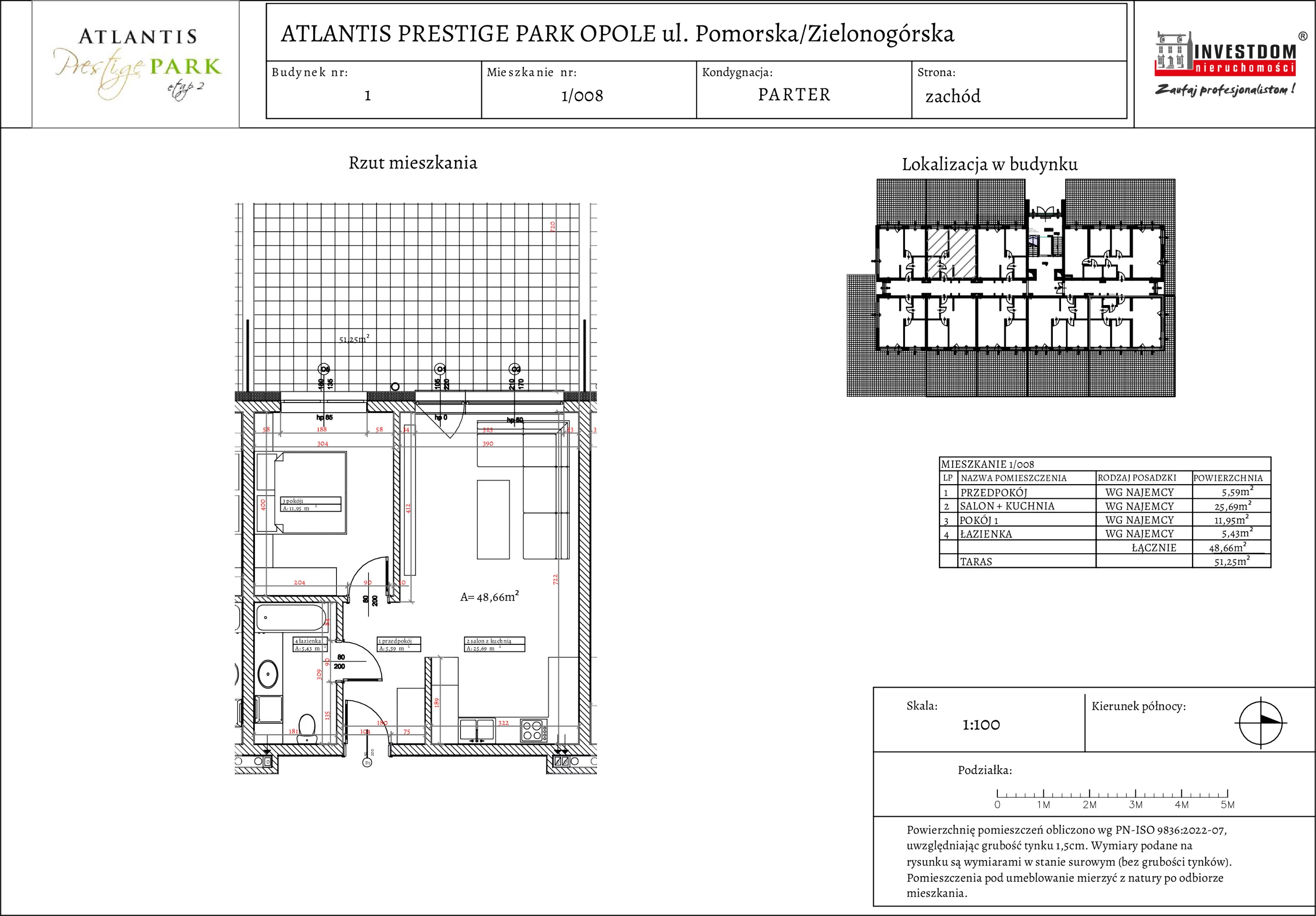 Apartament 48,66 m², parter, oferta nr 1/008, Atlantis Prestige Park, Opole, Malinka, ul. Pomorska / Zielonogórska / Harcmistrza Kamińskiego