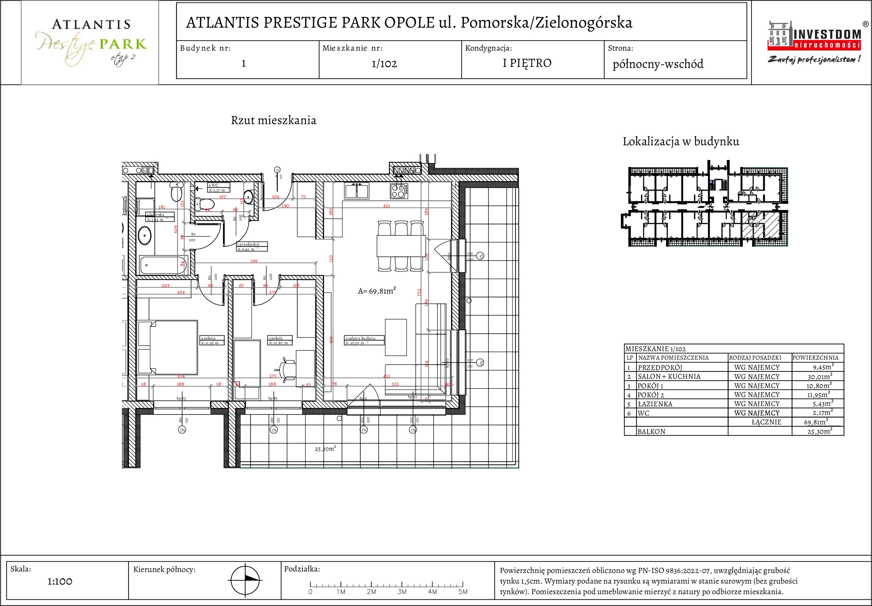 Apartament 69,81 m², piętro 1, oferta nr 1/102, Atlantis Prestige Park Etap 2, Opole, Malinka, ul. Pomorska / Zielonogórska / Harcmistrza Kamińskiego