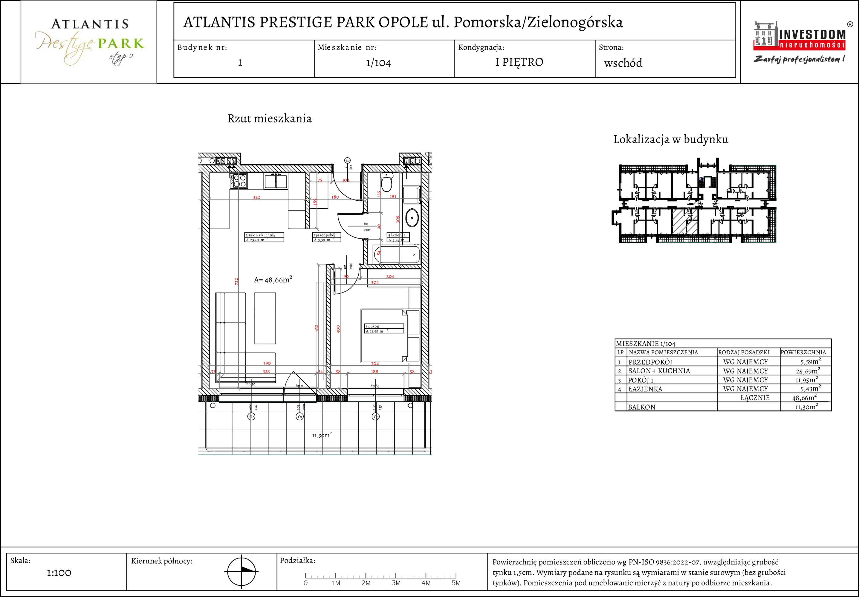 Apartament 48,66 m², piętro 1, oferta nr 1/104, Atlantis Prestige Park, Opole, Malinka, ul. Pomorska / Zielonogórska / Harcmistrza Kamińskiego