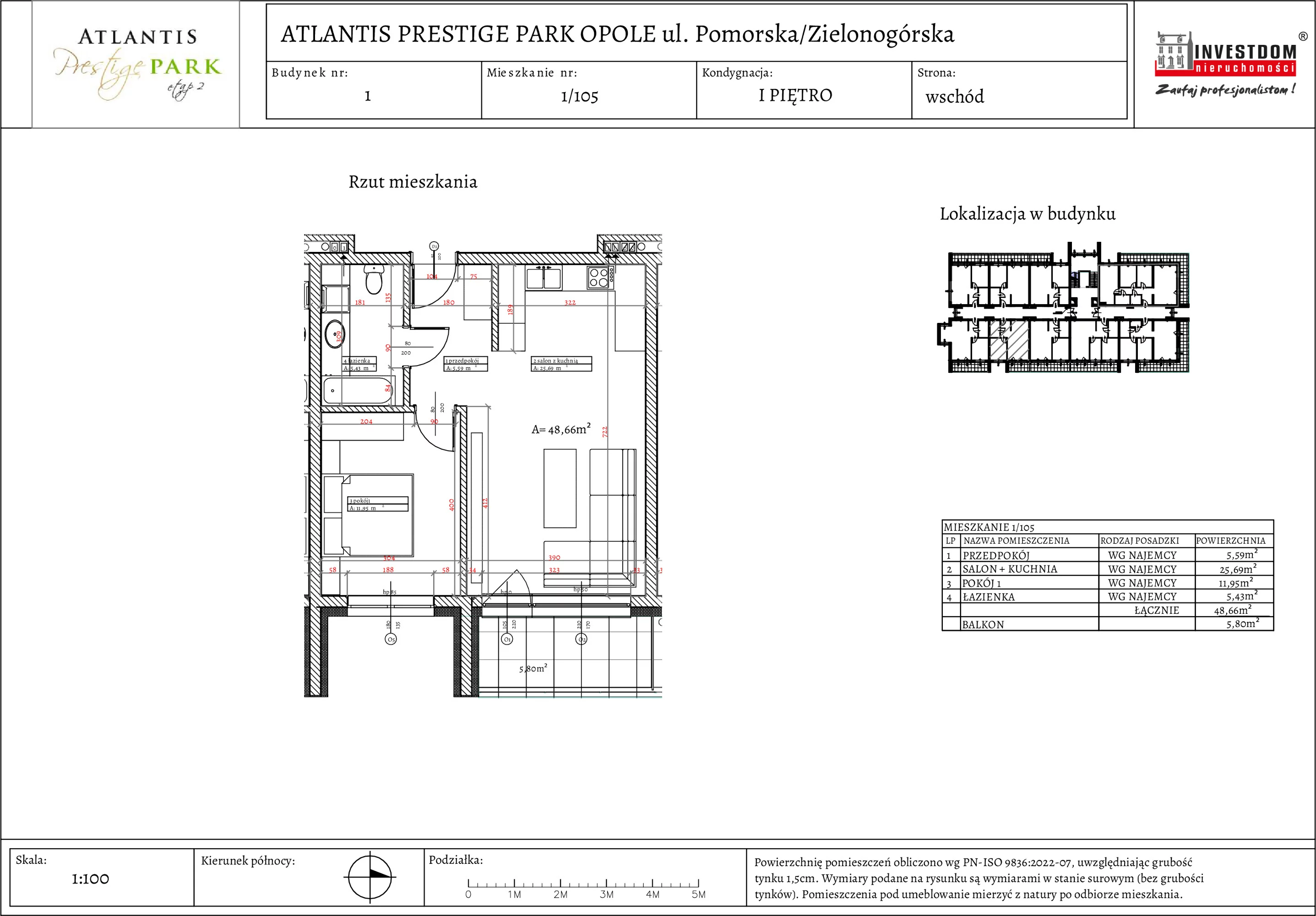 Apartament 48,66 m², piętro 1, oferta nr 1/105, Atlantis Prestige Park, Opole, Malinka, ul. Pomorska / Zielonogórska / Harcmistrza Kamińskiego