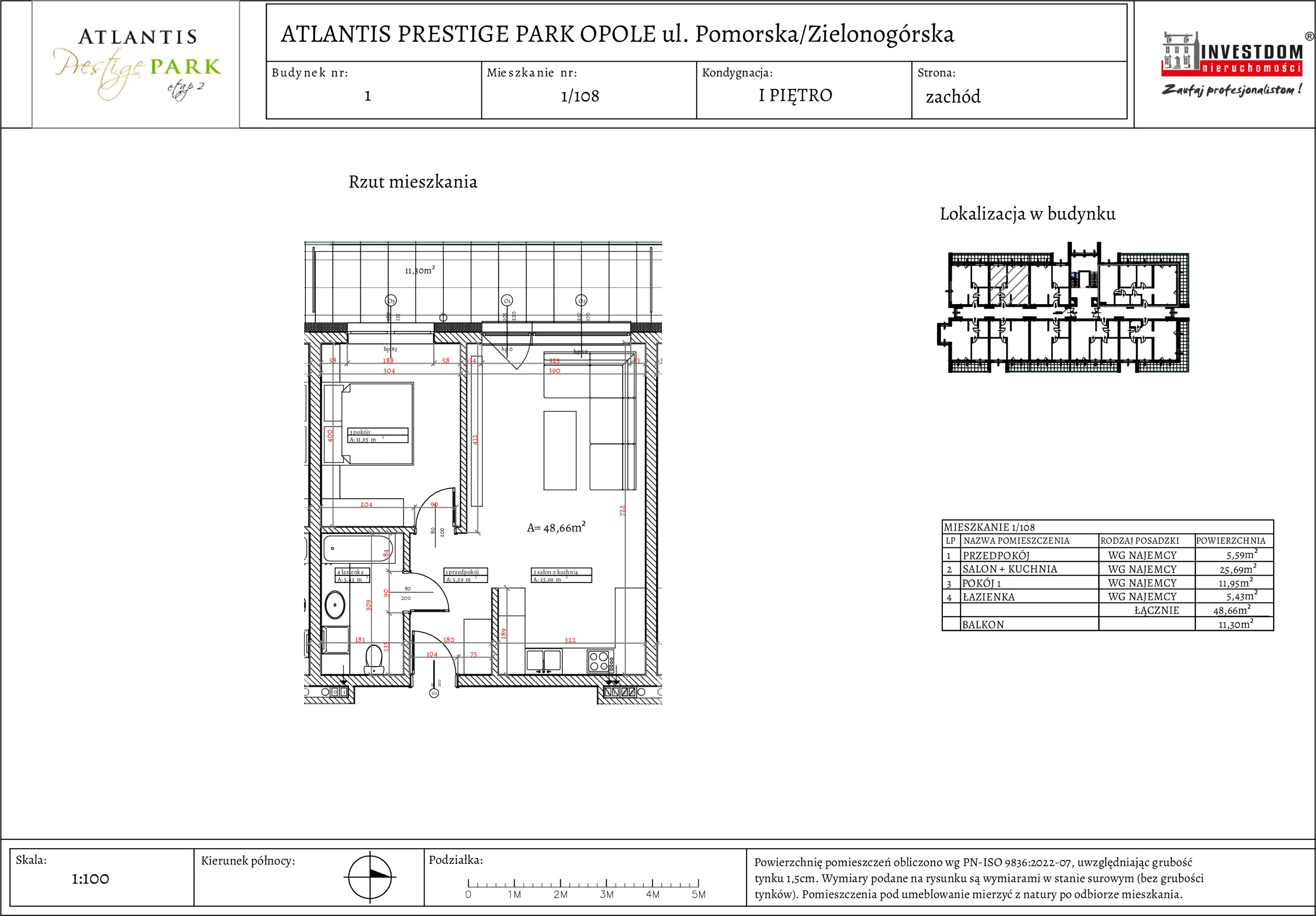 Apartament 48,66 m², piętro 1, oferta nr 1/108, Atlantis Prestige Park, Opole, Malinka, ul. Pomorska / Zielonogórska / Harcmistrza Kamińskiego