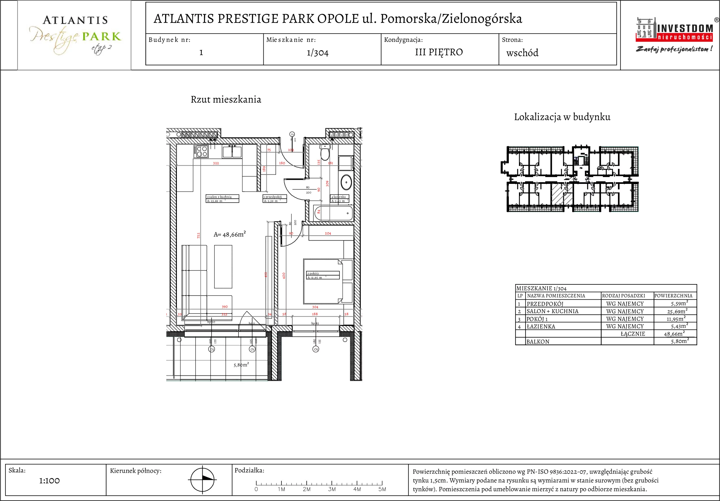 Apartament 48,66 m², piętro 3, oferta nr 1/304, Atlantis Prestige Park, Opole, Malinka, ul. Pomorska / Zielonogórska / Harcmistrza Kamińskiego