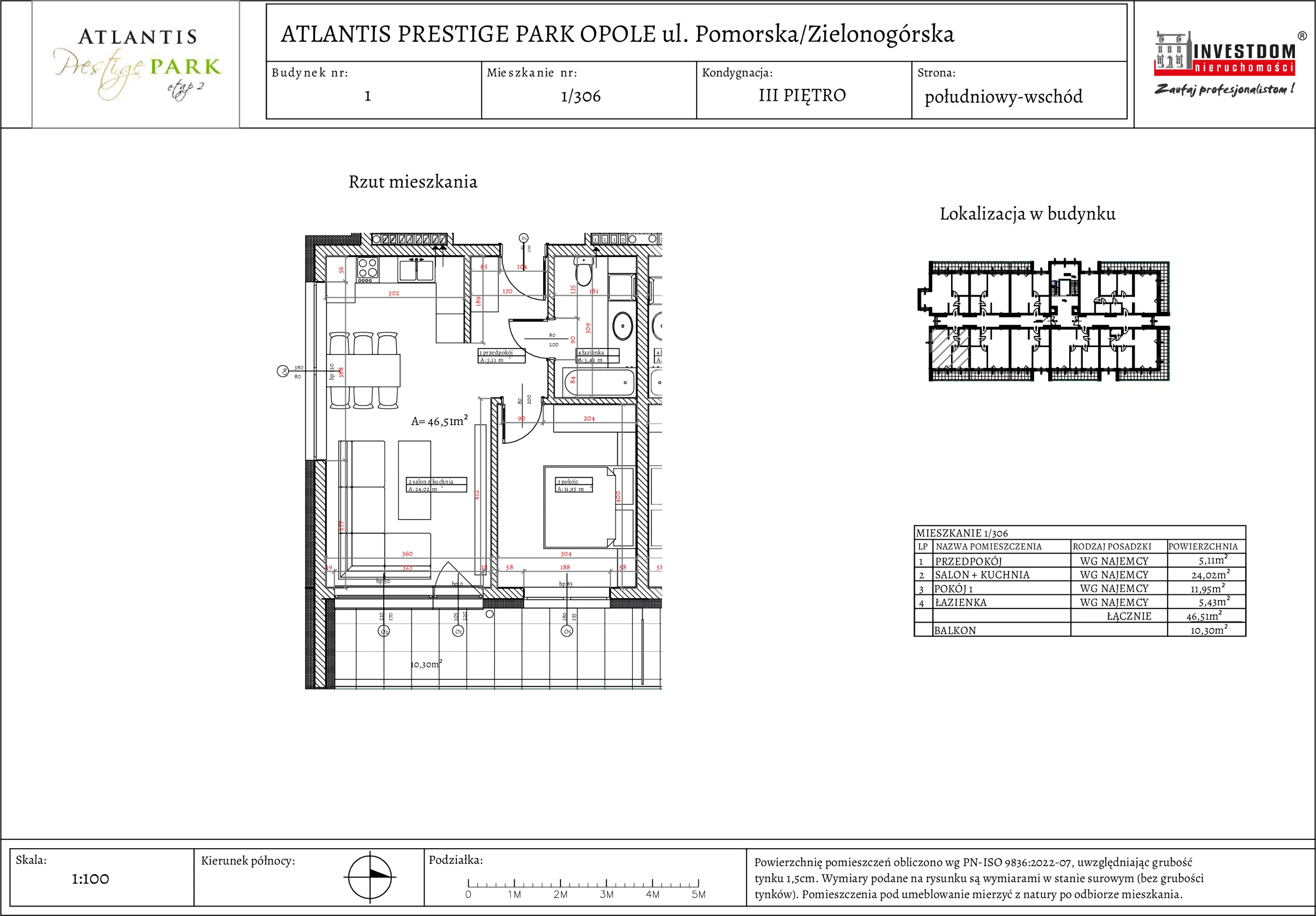 Apartament 46,51 m², piętro 3, oferta nr 1/306, Atlantis Prestige Park, Opole, Malinka, ul. Pomorska / Zielonogórska / Harcmistrza Kamińskiego