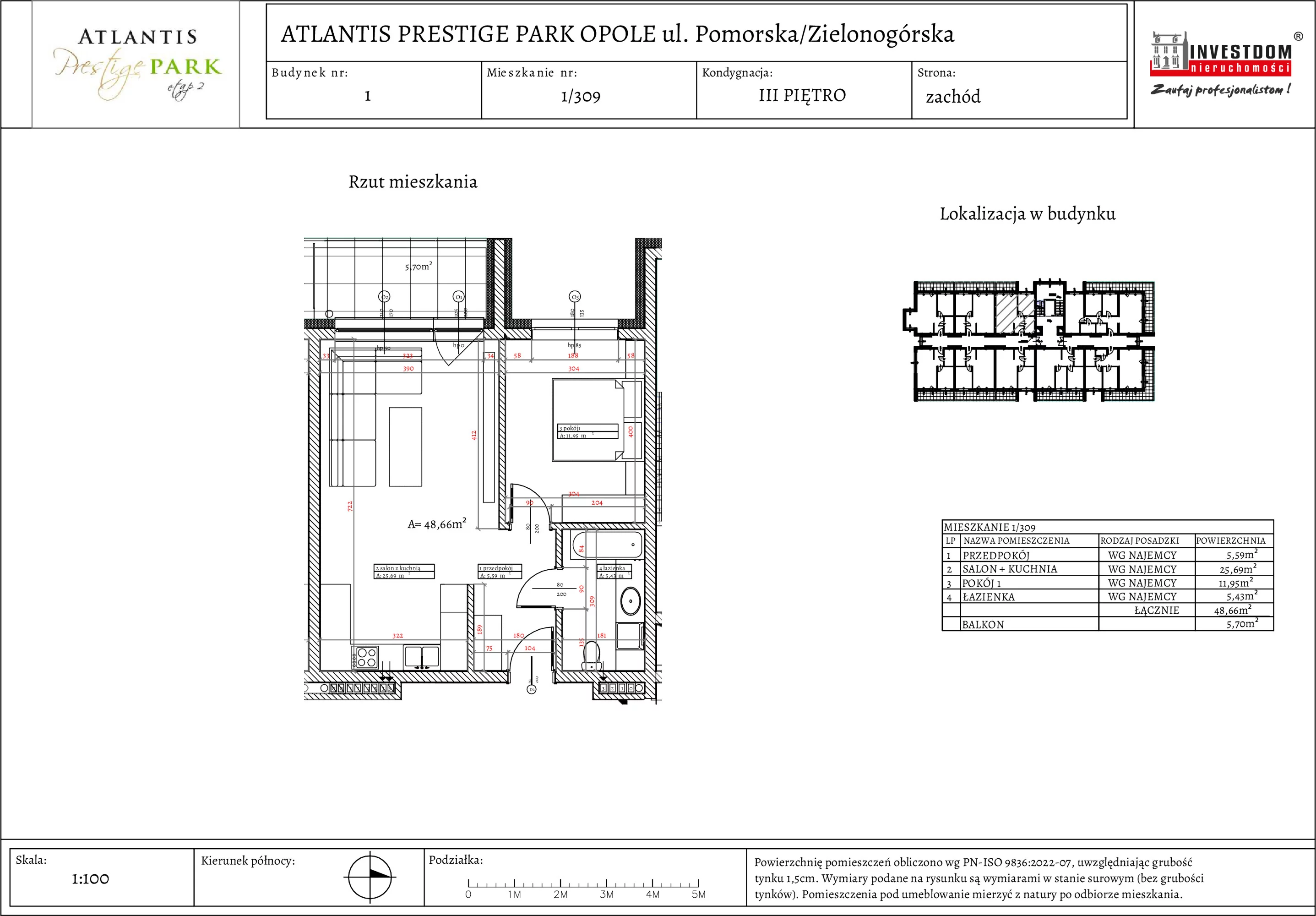 Apartament 48,66 m², piętro 3, oferta nr 1/309, Atlantis Prestige Park, Opole, Malinka, ul. Pomorska / Zielonogórska / Harcmistrza Kamińskiego