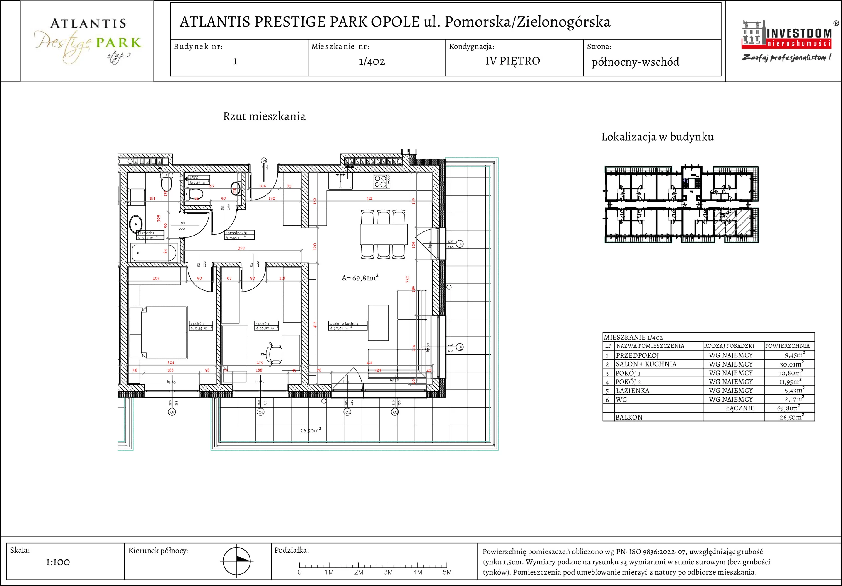 Apartament 69,81 m², piętro 4, oferta nr 1/402, Atlantis Prestige Park Etap 2, Opole, Malinka, ul. Pomorska / Zielonogórska / Harcmistrza Kamińskiego