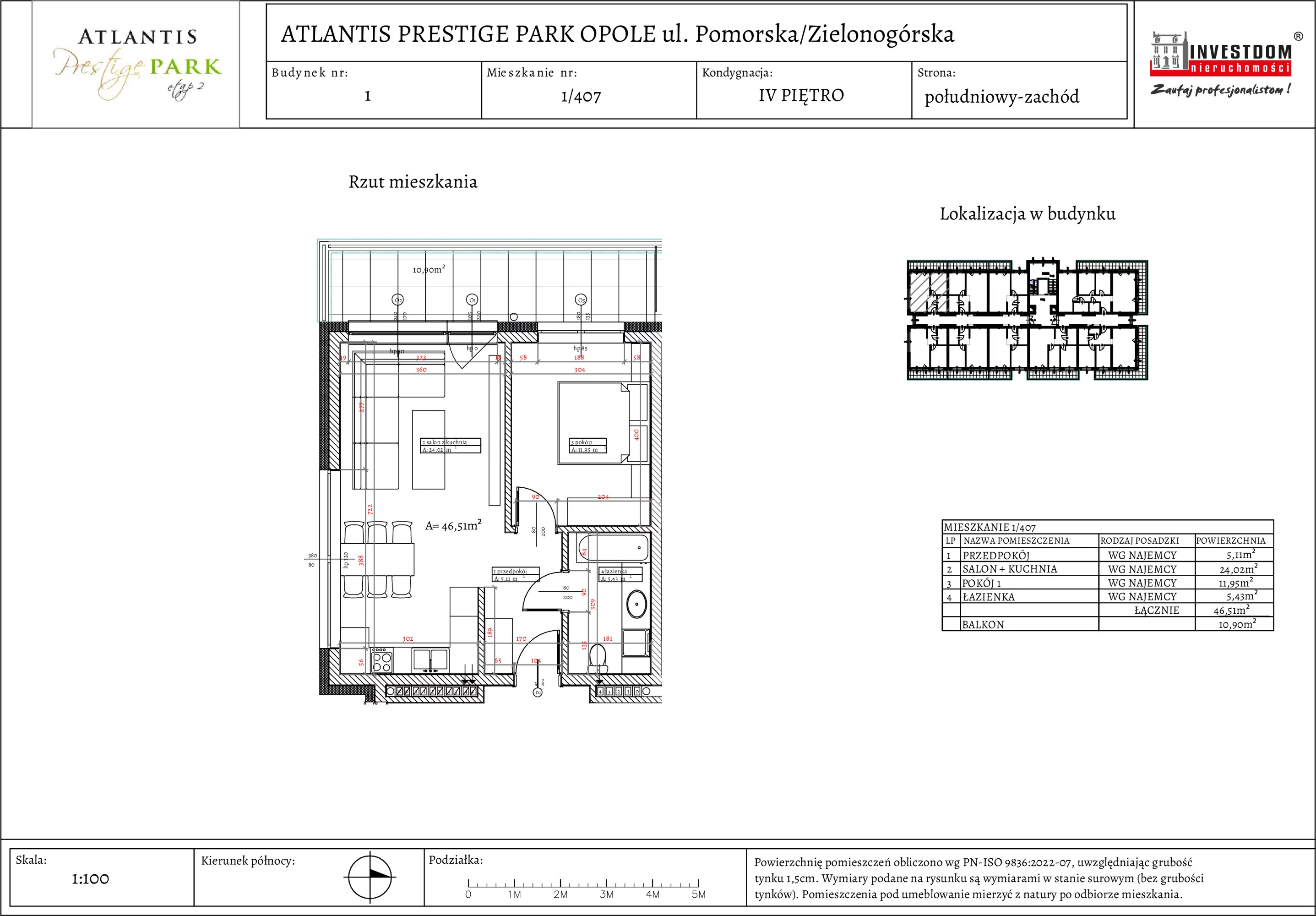 Apartament 46,51 m², piętro 4, oferta nr 1/407, Atlantis Prestige Park, Opole, Malinka, ul. Pomorska / Zielonogórska / Harcmistrza Kamińskiego