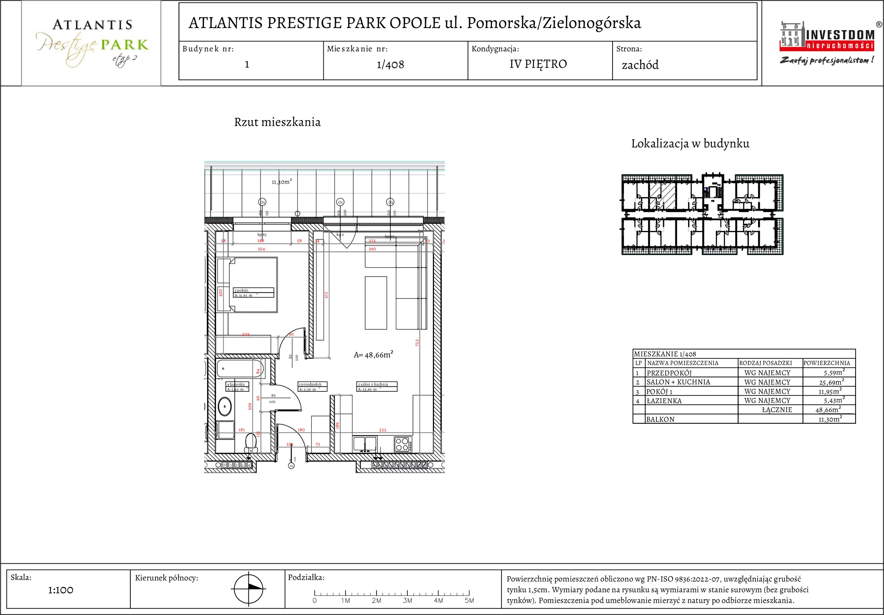 Apartament 48,66 m², piętro 4, oferta nr 1/408, Atlantis Prestige Park, Opole, Malinka, ul. Pomorska / Zielonogórska / Harcmistrza Kamińskiego