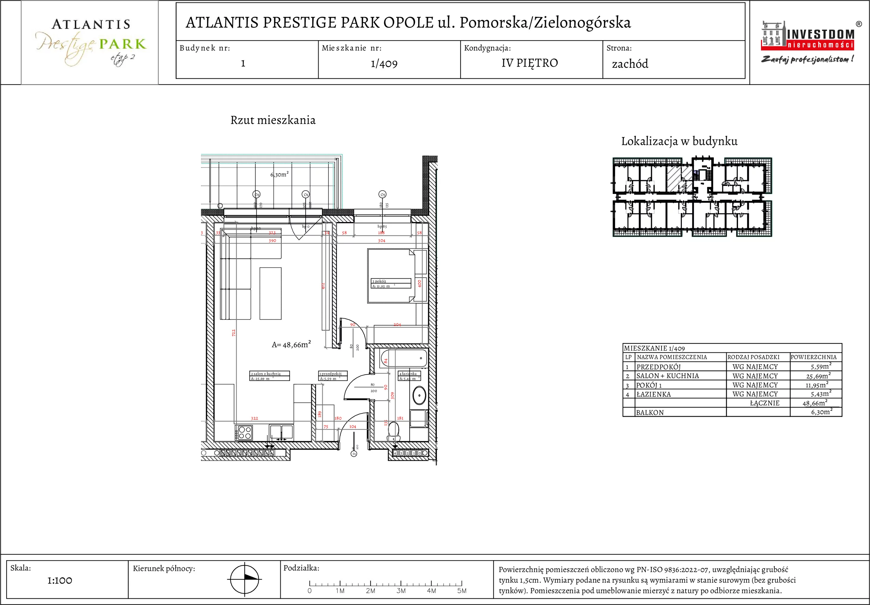 Apartament 48,66 m², piętro 4, oferta nr 1/409, Atlantis Prestige Park, Opole, Malinka, ul. Pomorska / Zielonogórska / Harcmistrza Kamińskiego