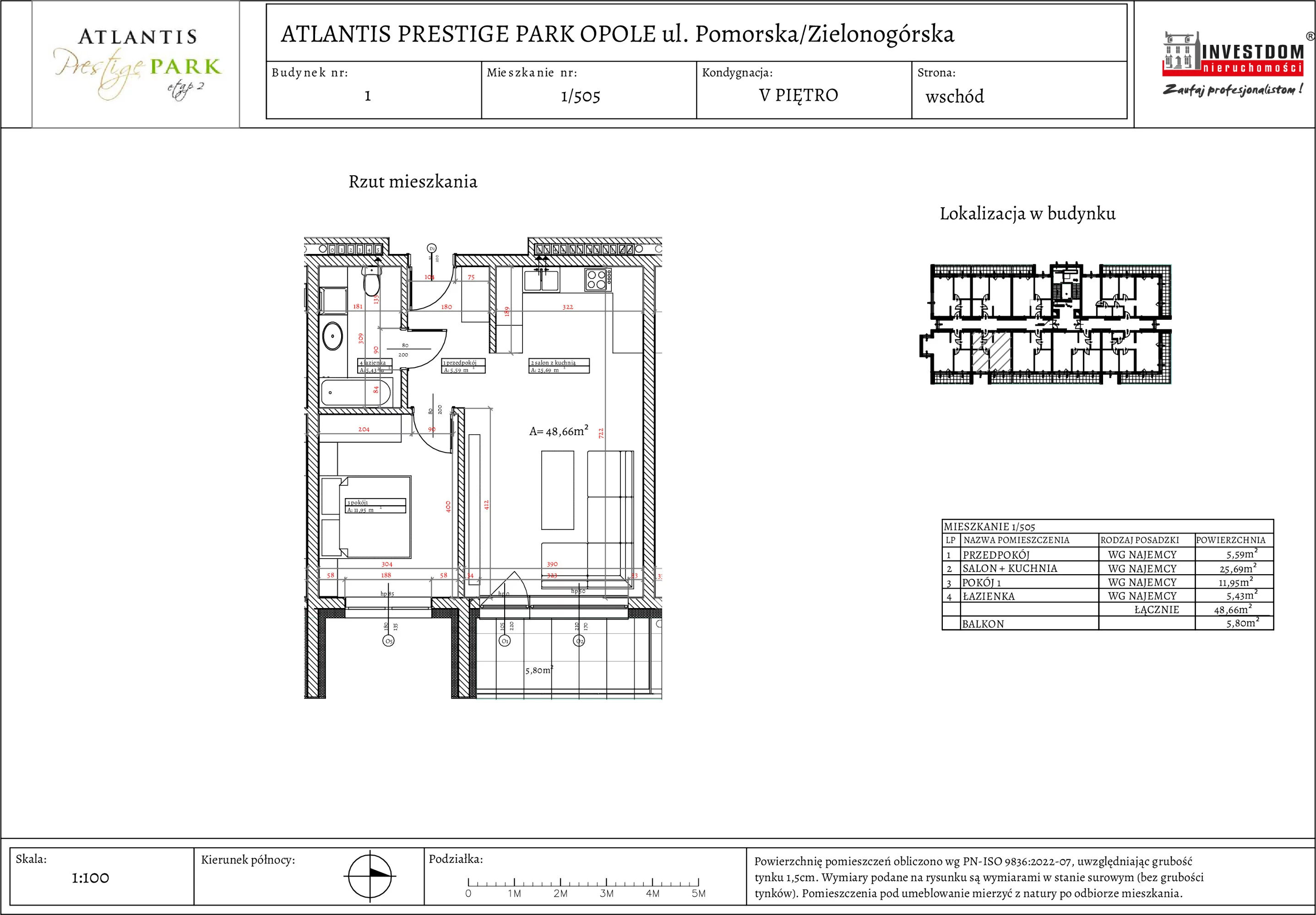 Apartament 48,66 m², piętro 5, oferta nr 1/505, Atlantis Prestige Park, Opole, Malinka, ul. Pomorska / Zielonogórska / Harcmistrza Kamińskiego