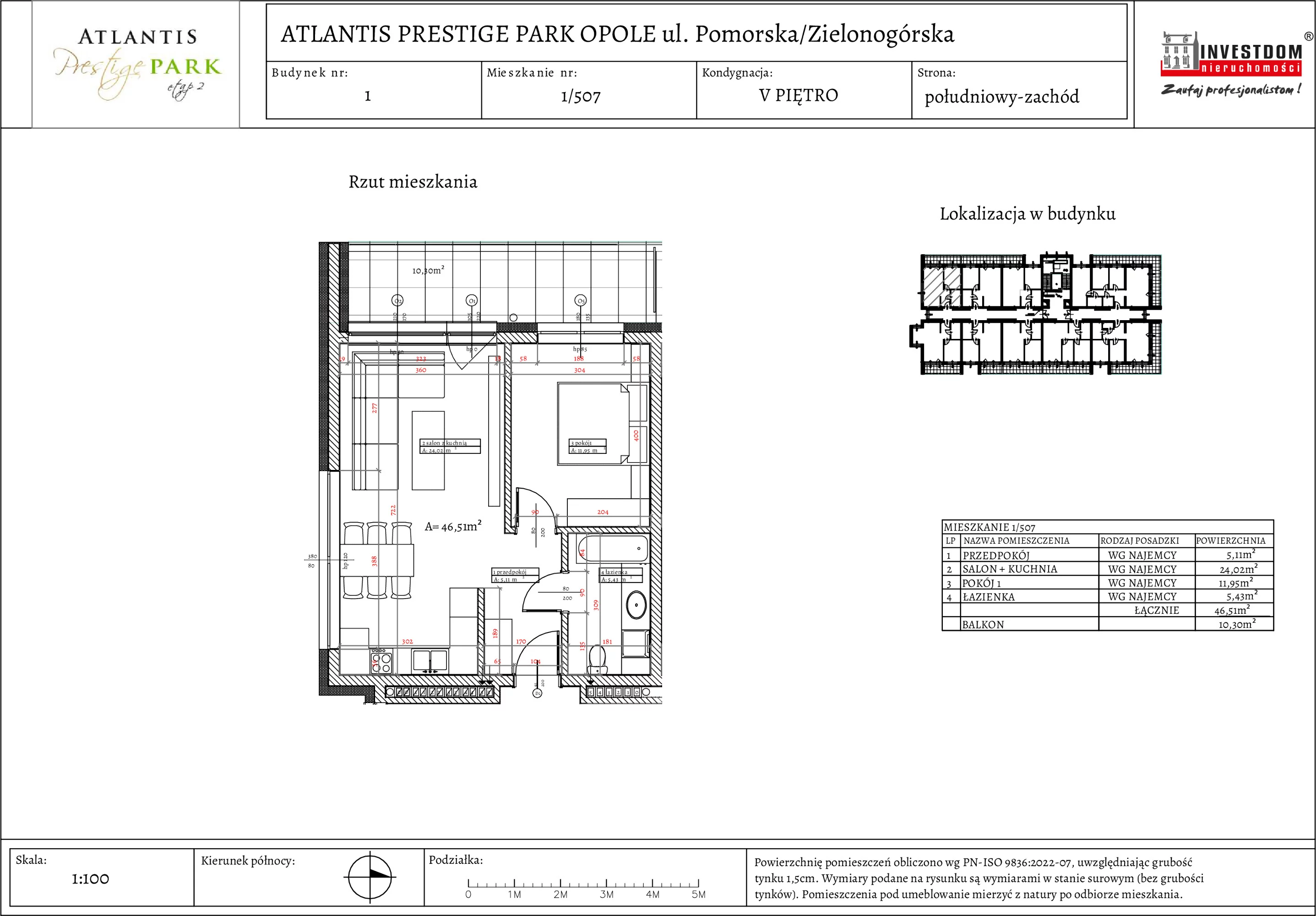 Apartament 46,51 m², piętro 5, oferta nr 1/507, Atlantis Prestige Park, Opole, Malinka, ul. Pomorska / Zielonogórska / Harcmistrza Kamińskiego