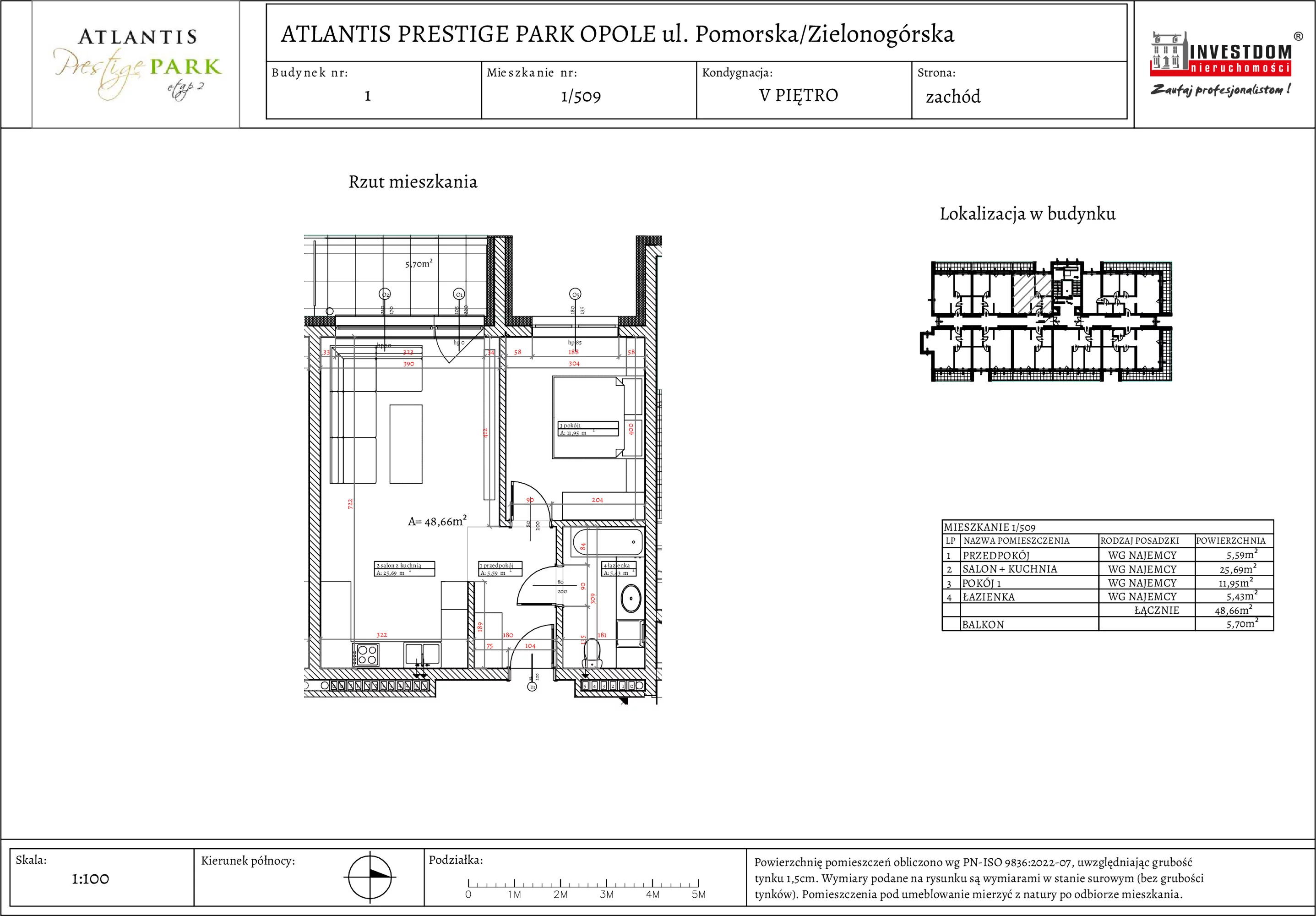 Apartament 48,66 m², piętro 5, oferta nr 1/509, Atlantis Prestige Park, Opole, Malinka, ul. Pomorska / Zielonogórska / Harcmistrza Kamińskiego