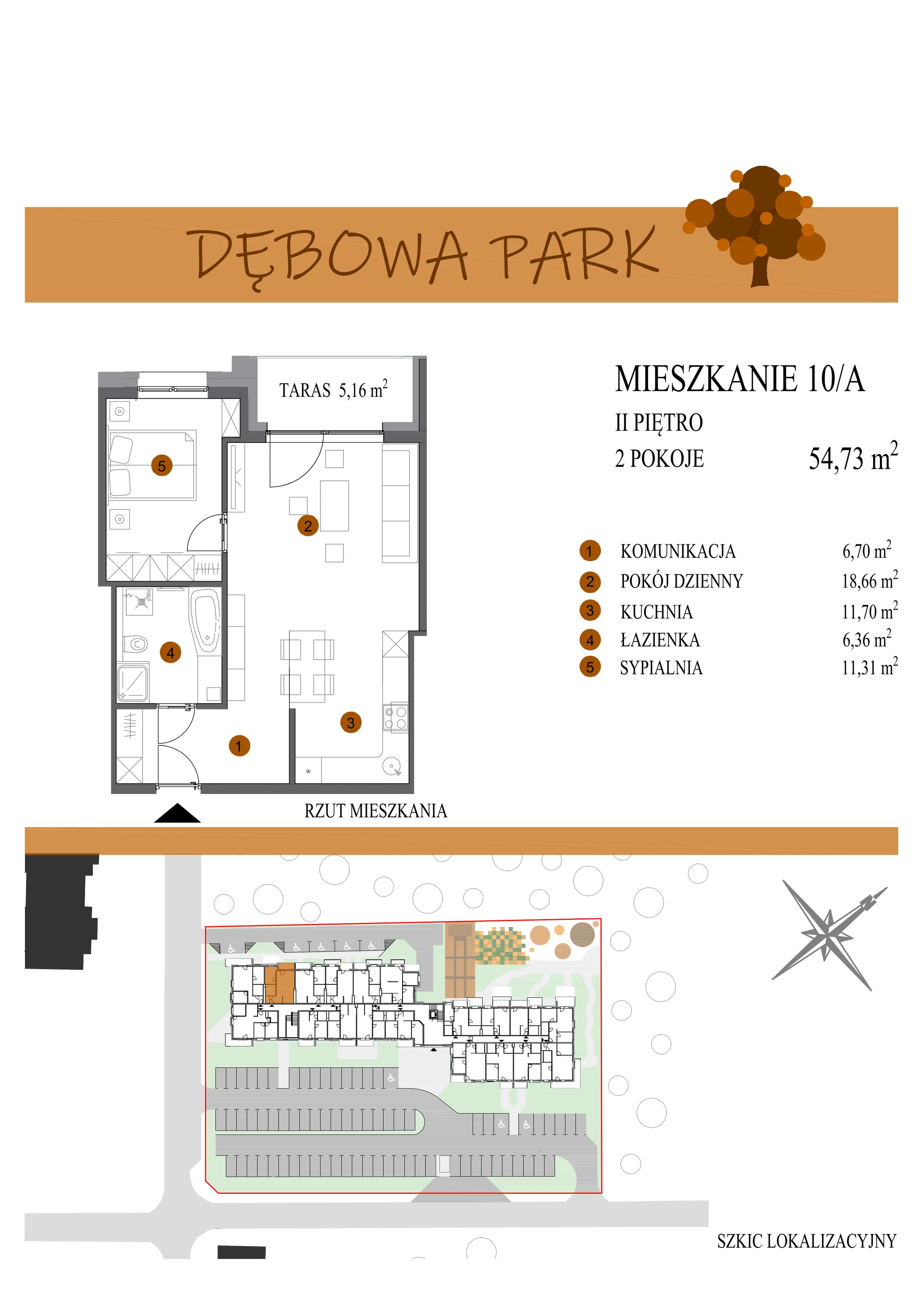 Mieszkanie 54,73 m², piętro 2, oferta nr 10A, Dębowa Park, Gogolin, ul. Dębowa