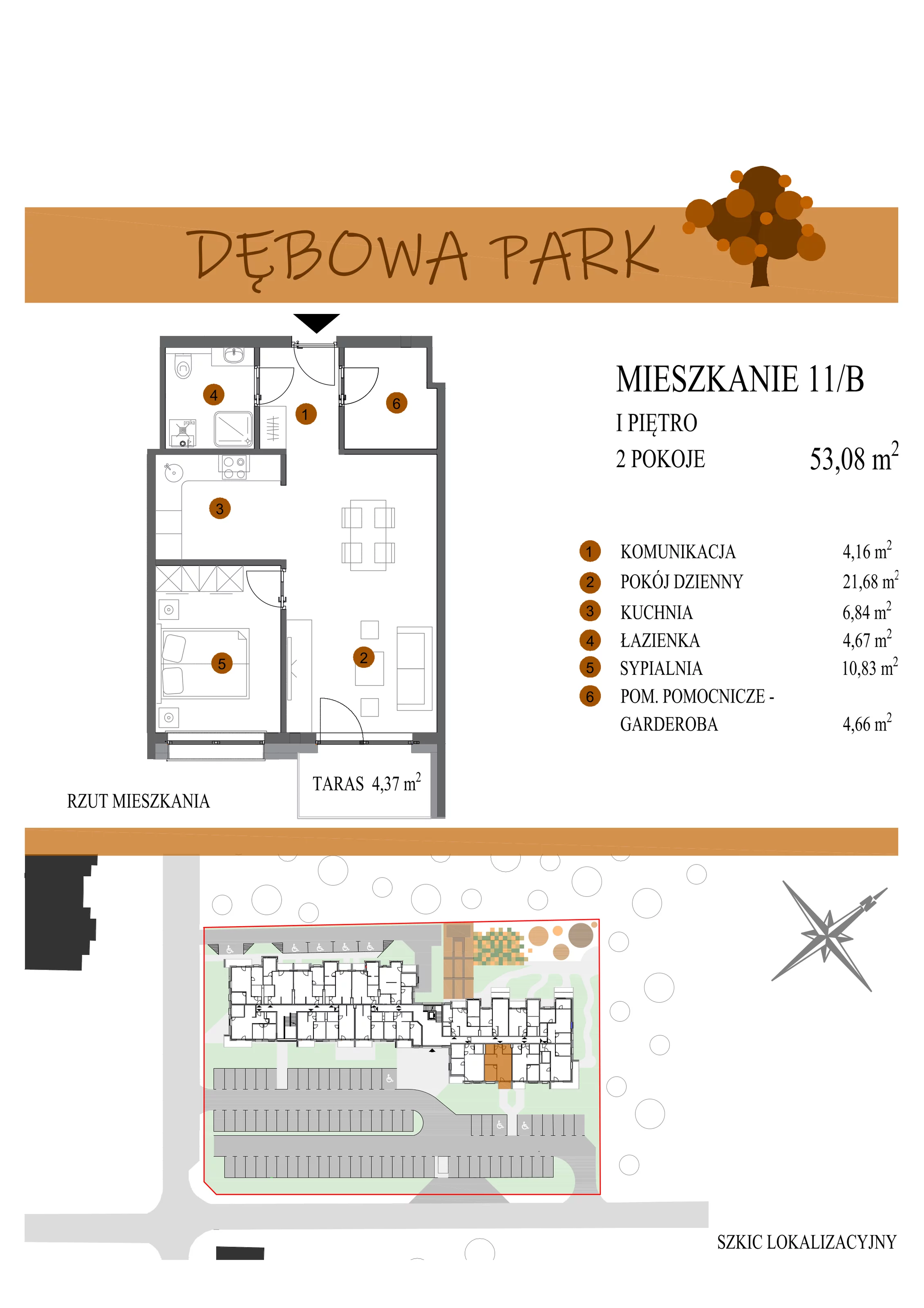 Mieszkanie 53,08 m², piętro 1, oferta nr 11B, Dębowa Park, Gogolin, ul. Dębowa