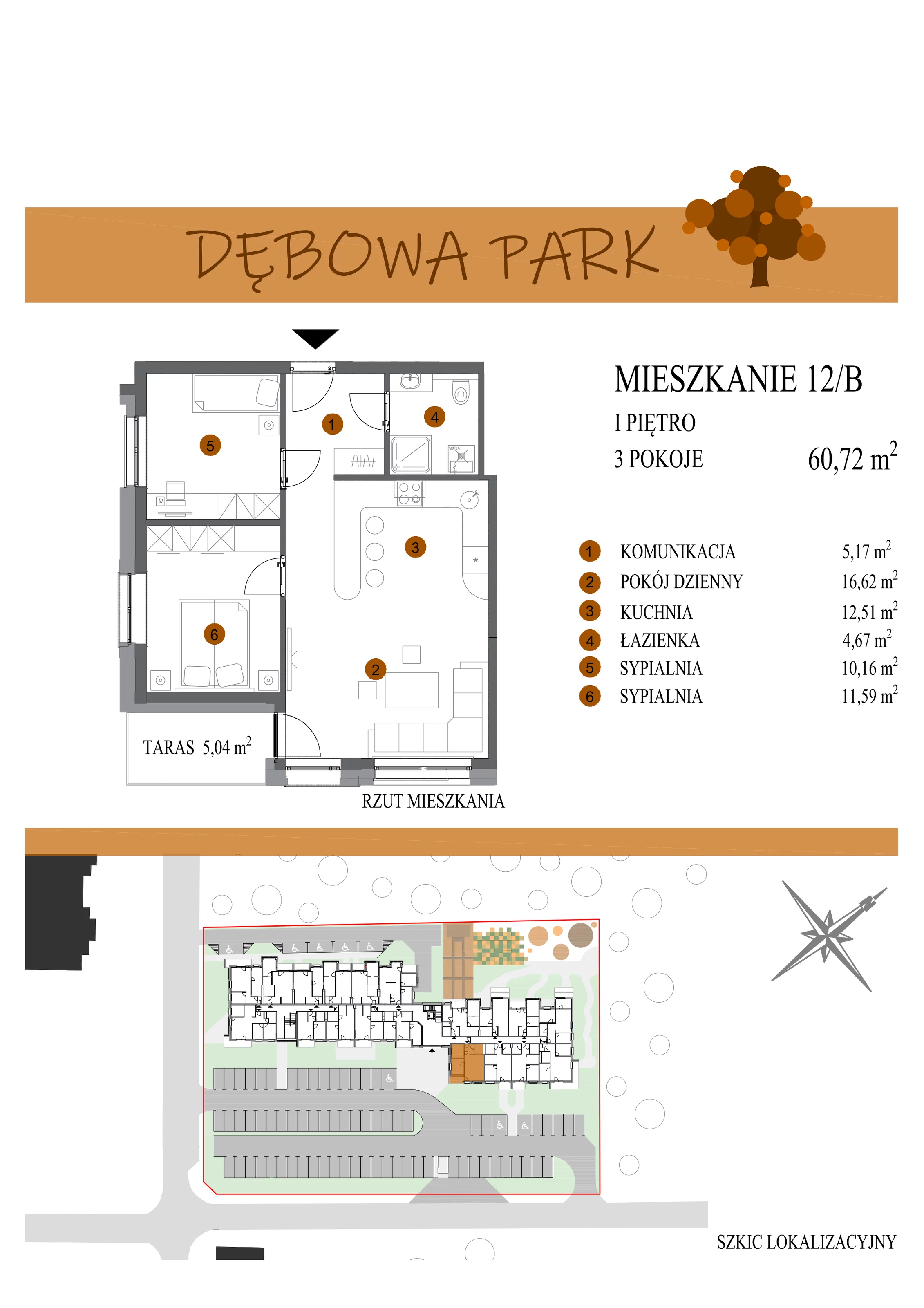 Mieszkanie 60,72 m², piętro 1, oferta nr 12B, Dębowa Park, Gogolin, ul. Dębowa