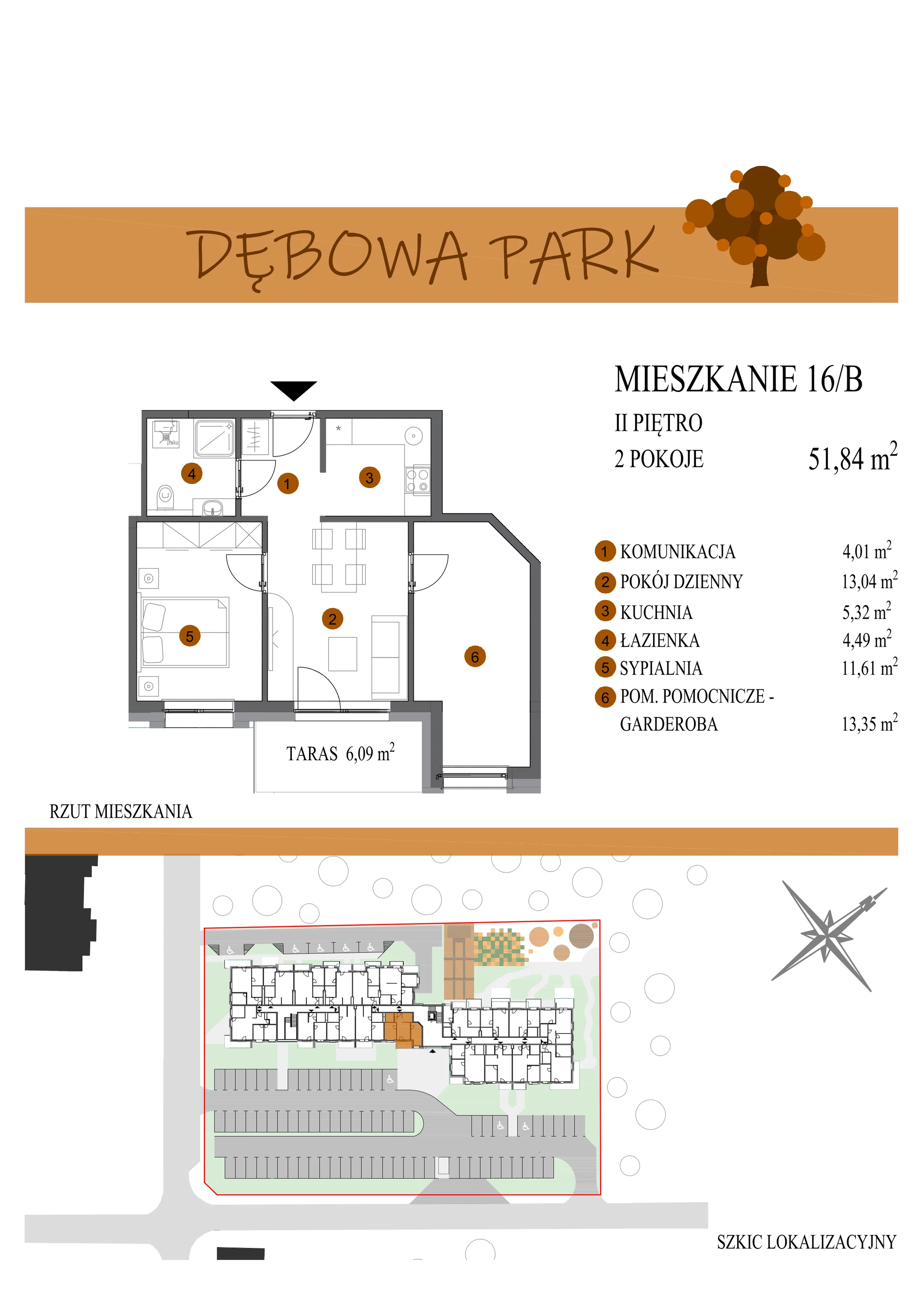 Mieszkanie 51,84 m², piętro 2, oferta nr 16B, Dębowa Park, Gogolin, ul. Dębowa