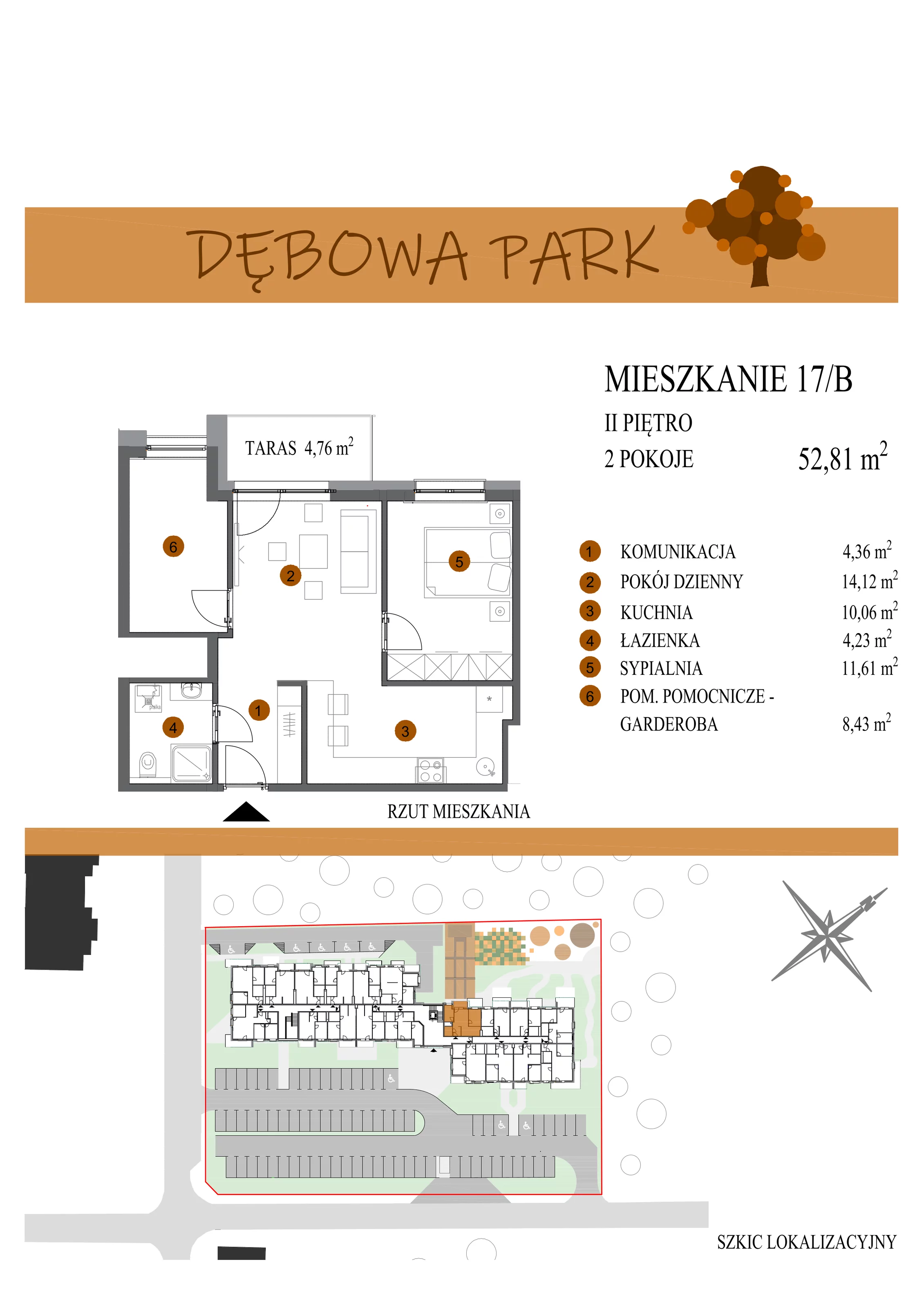 Mieszkanie 52,81 m², piętro 2, oferta nr 17B, Dębowa Park, Gogolin, ul. Dębowa