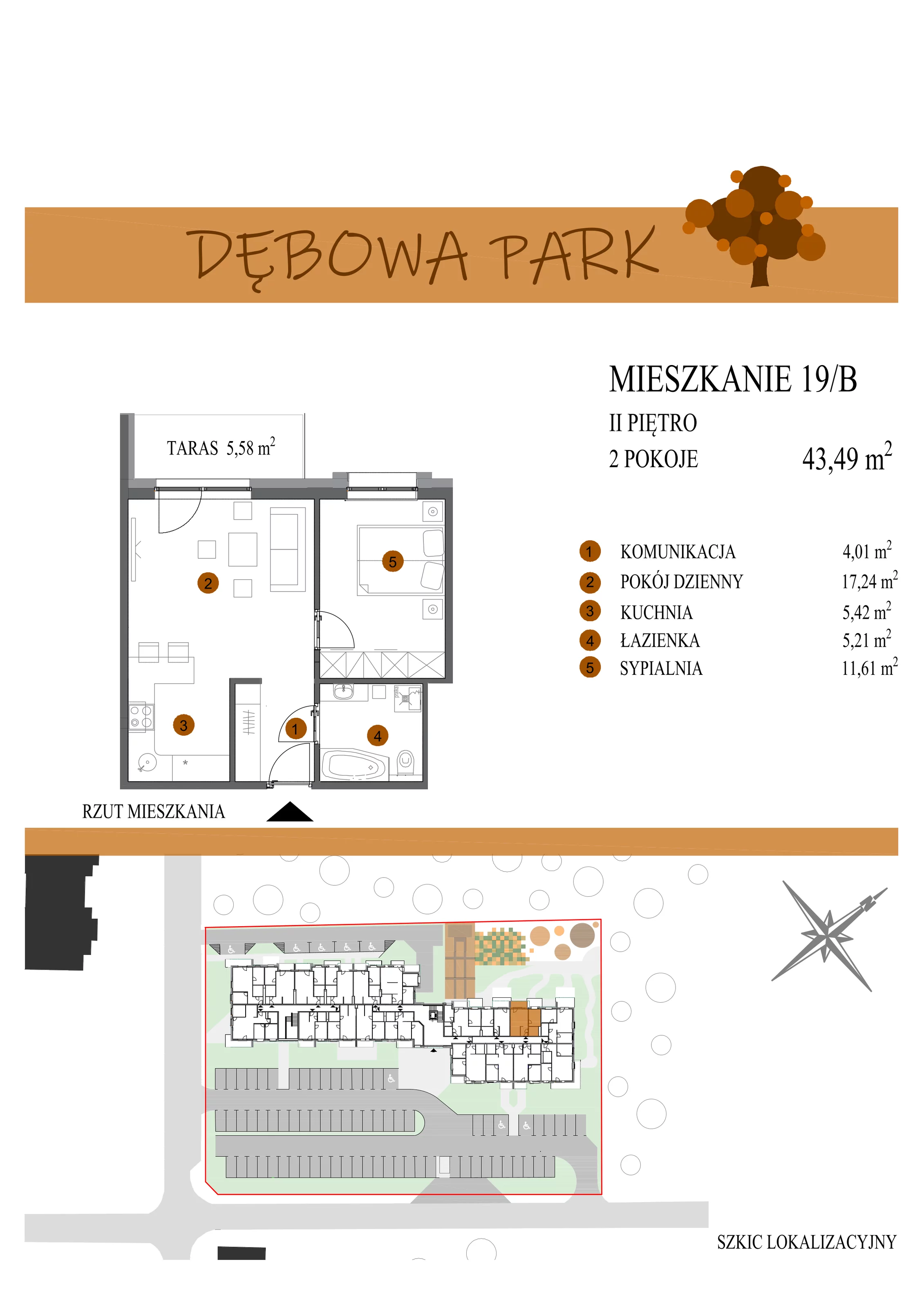 Mieszkanie 43,49 m², piętro 2, oferta nr 19B, Dębowa Park, Gogolin, ul. Dębowa